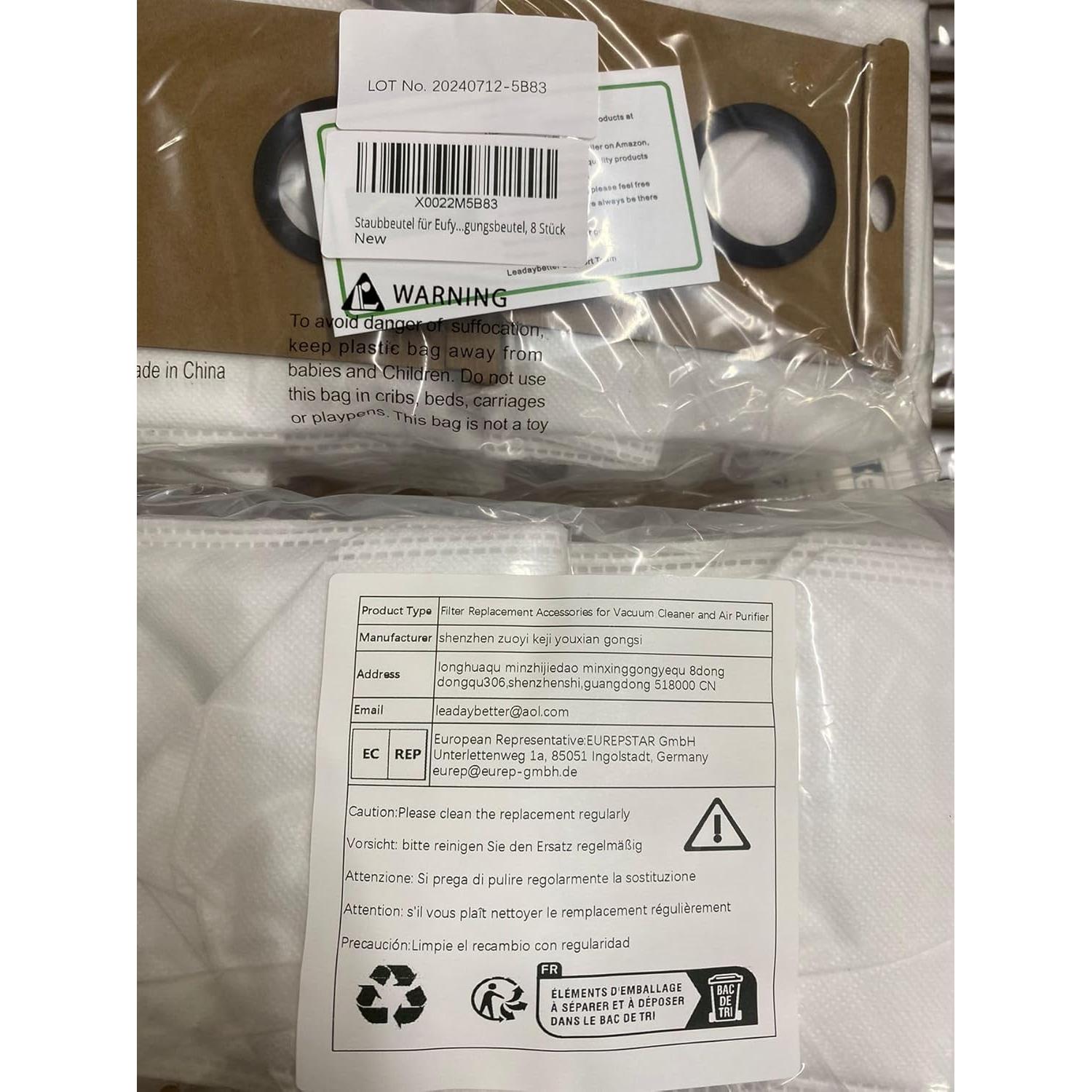 8 Bolsas de Polvo Leadbetter para Eufy L50 SES y L60 SES