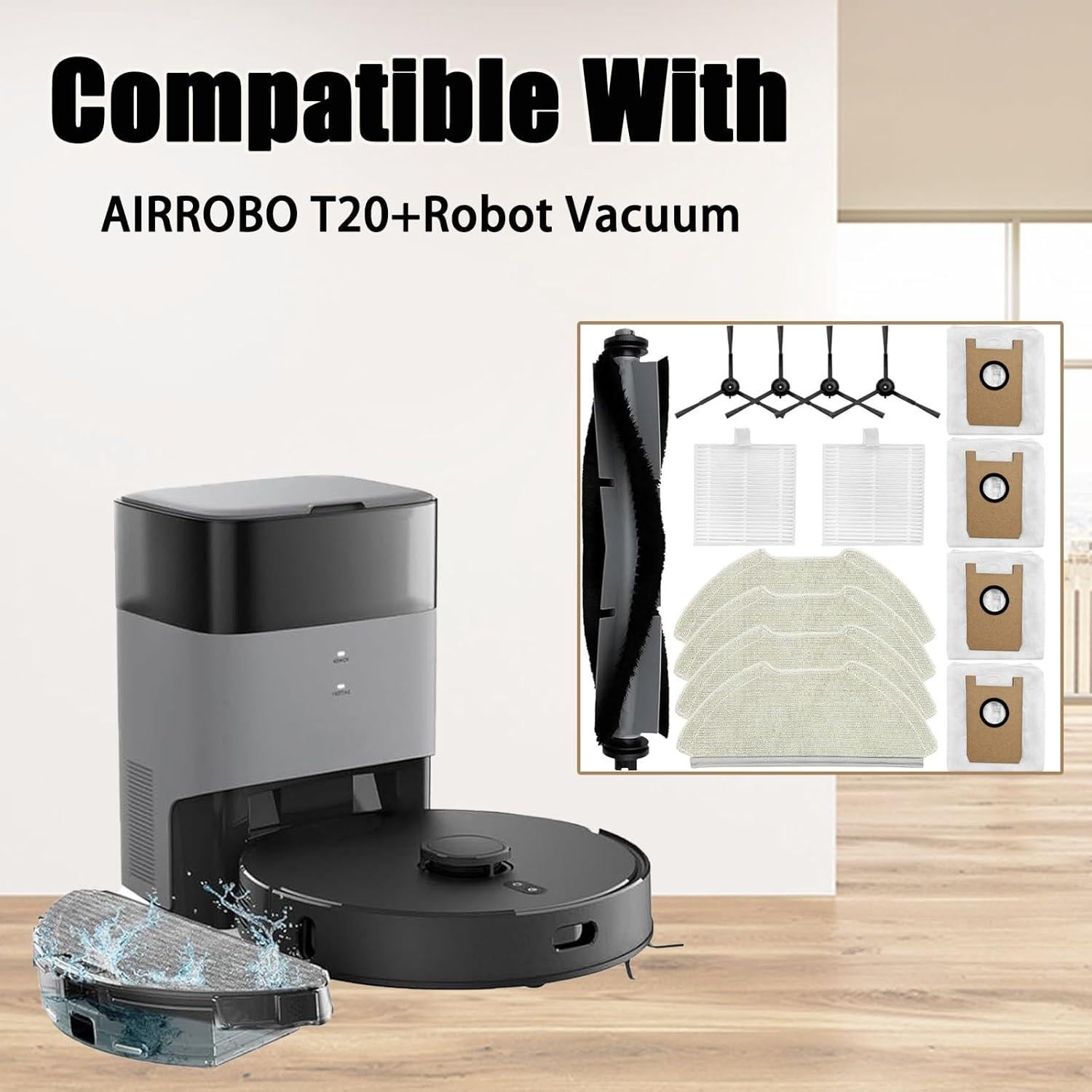 Accesorios de Aspiradora Robot Liwoowe T20+ - 1 Cepillo Principal, 4 Laterales, 4 Mopas, 2 Filtros HEPA