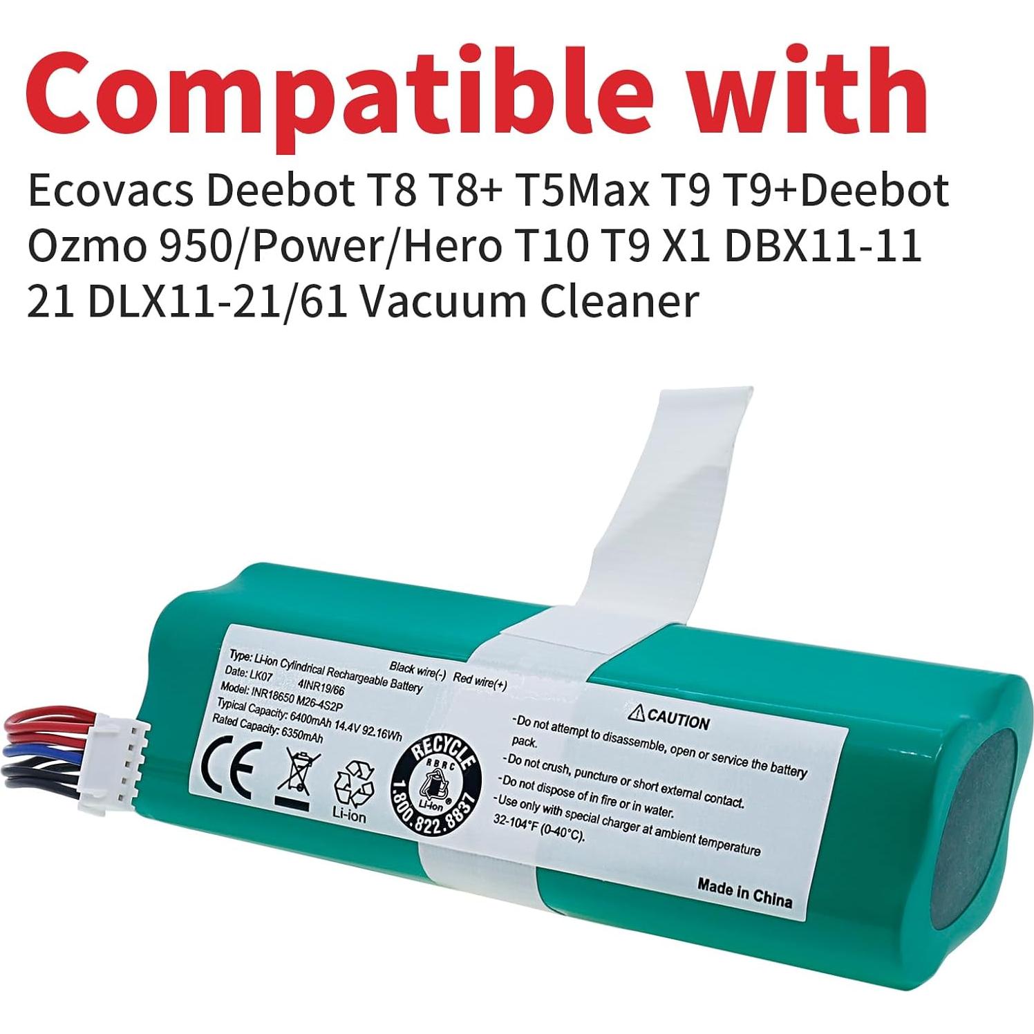 Batería Li-ion 14.4V 6400mAh para Ecovacs Deebot T8 T9