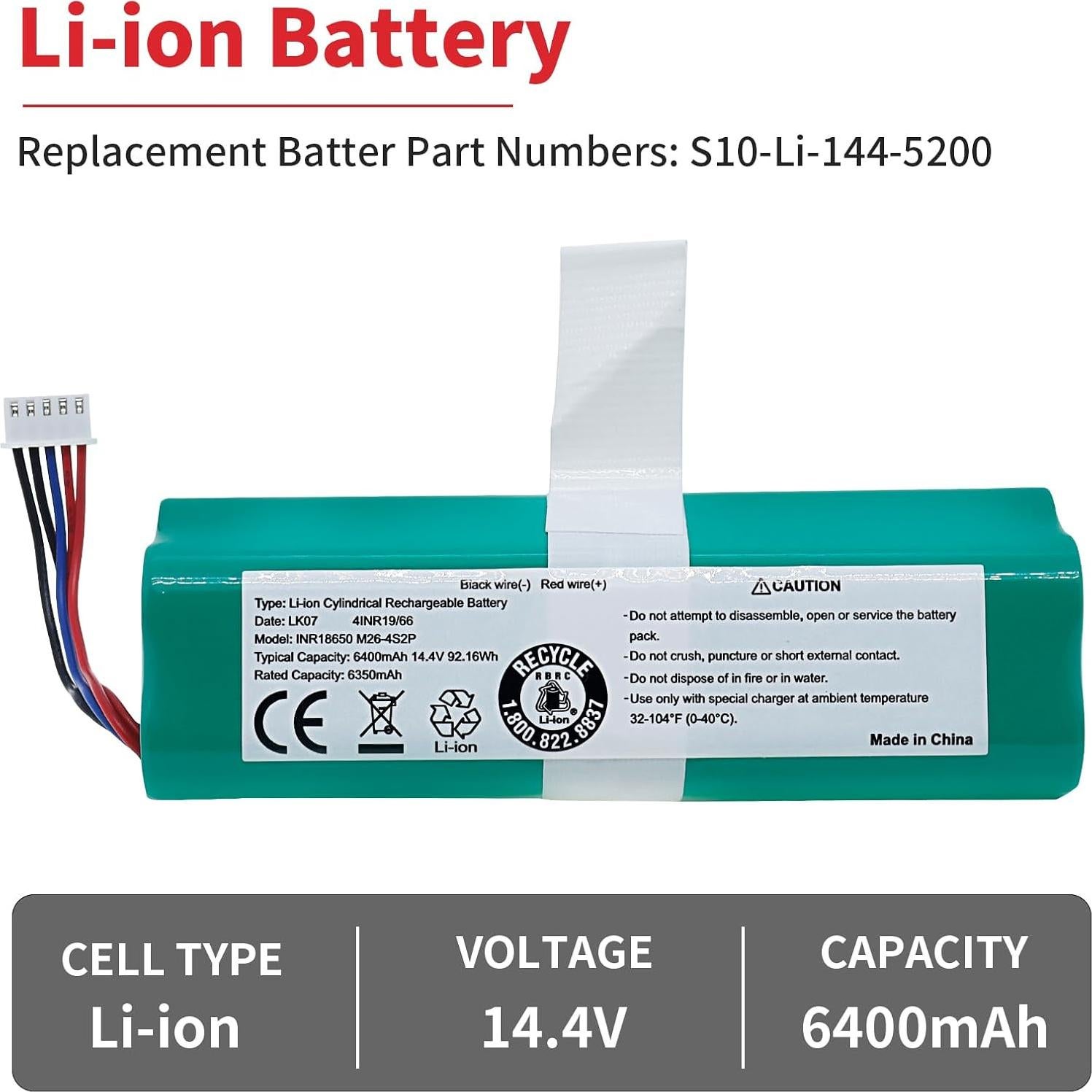 Batería Li-ion 14.4V 6400mAh para Ecovacs Deebot T8 T9