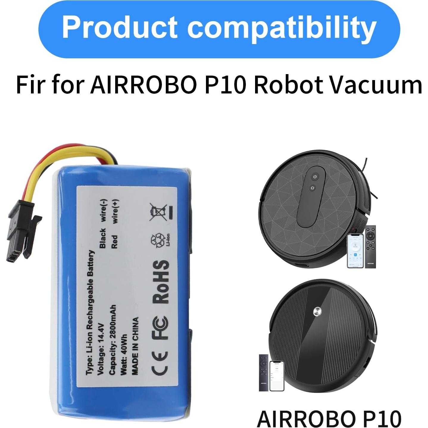 MULS 2800mAh Vacuum Battery Replacement for AIRROBO P10, iHome iHRV6-BLK Robot Vacuum Cleaner 14.4V