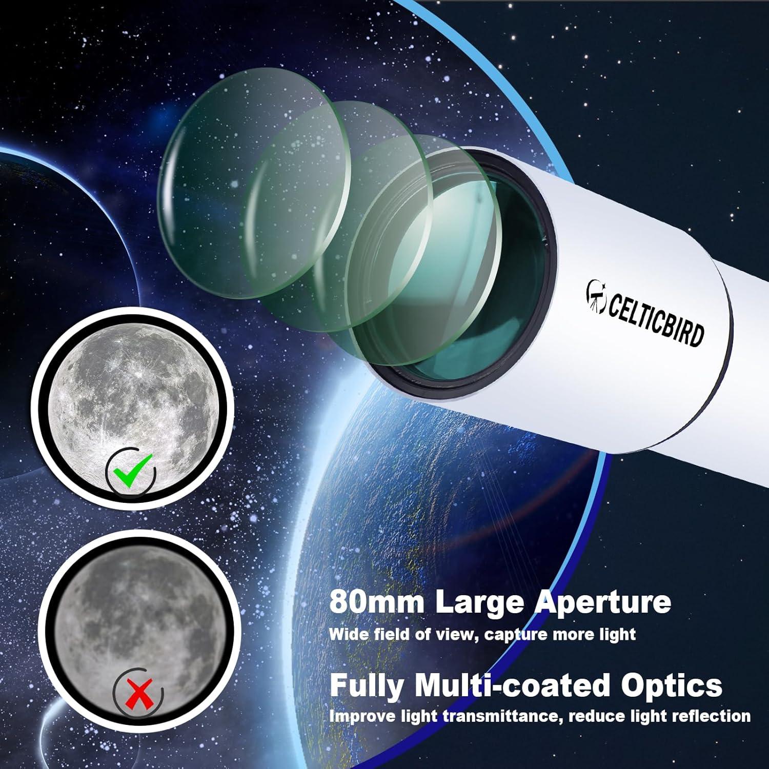 Telescopio Refractor Celticbird 80mm 900mm para Astronomía