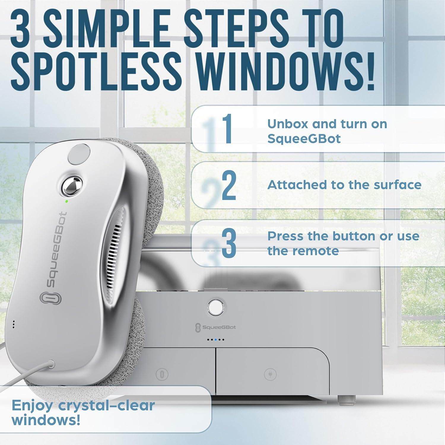 SqueeGBot Window Cleaning Robot Ideal for Panoramic Windows, Tiles, Mirrors, Robot Windows Cleaner with Intelligent AI 5.0 Navigation, Electric Window Cleaner Water Spraying, up to 5300 Pa