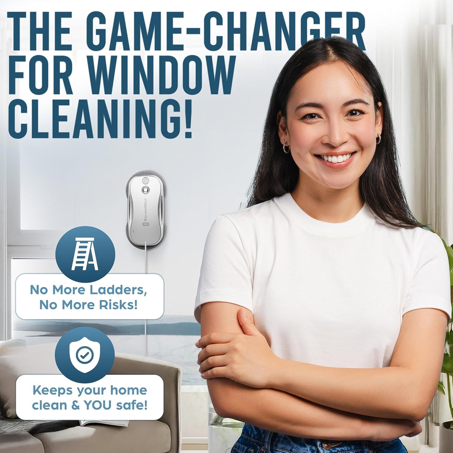 SqueeGBot Window Cleaning Robot Ideal for Panoramic Windows, Tiles, Mirrors, Robot Windows Cleaner with Intelligent AI 5.0 Navigation, Electric Window Cleaner Water Spraying, up to 5300 Pa