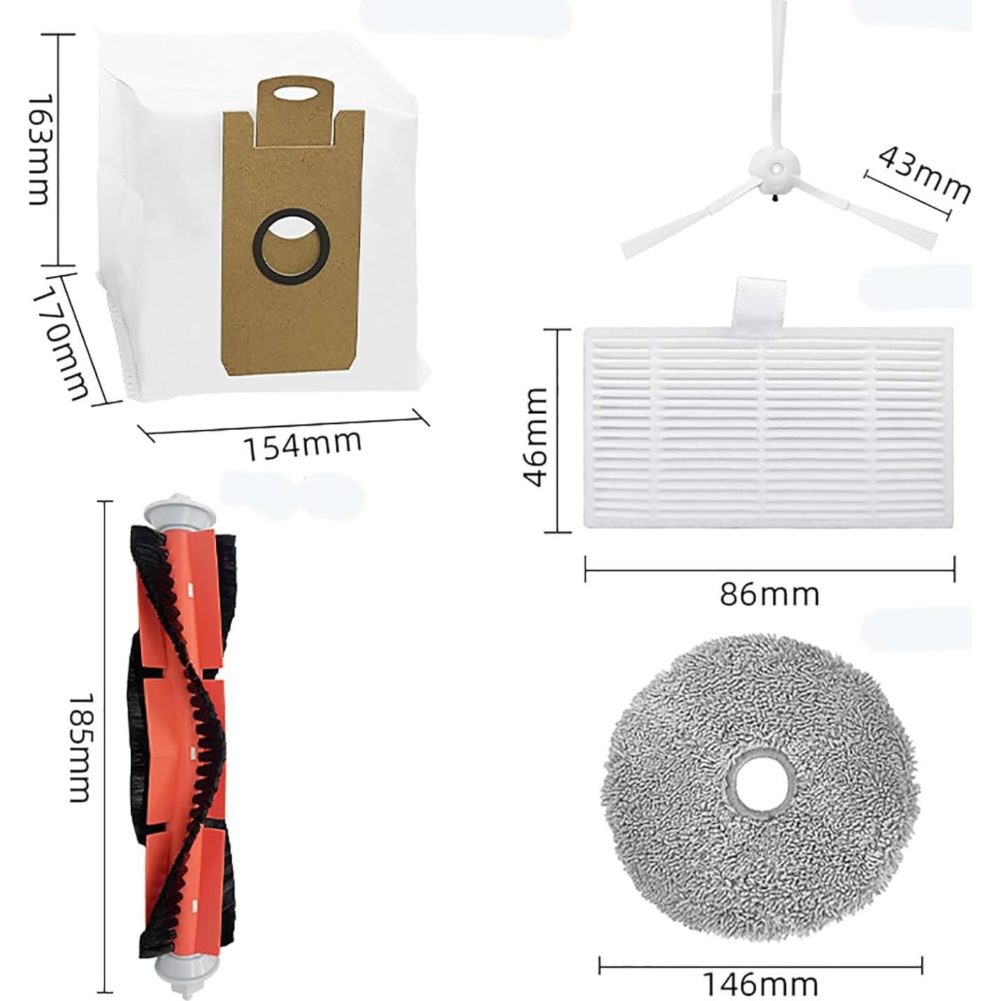 Piezas de Repuesto para Aspiradora Robot Lydsto W - 1 Cepillo Principal, 3 Filtros, 6 Cepillos Laterales, 2 Bolsas de Polvo, 6 Paños de Mopa