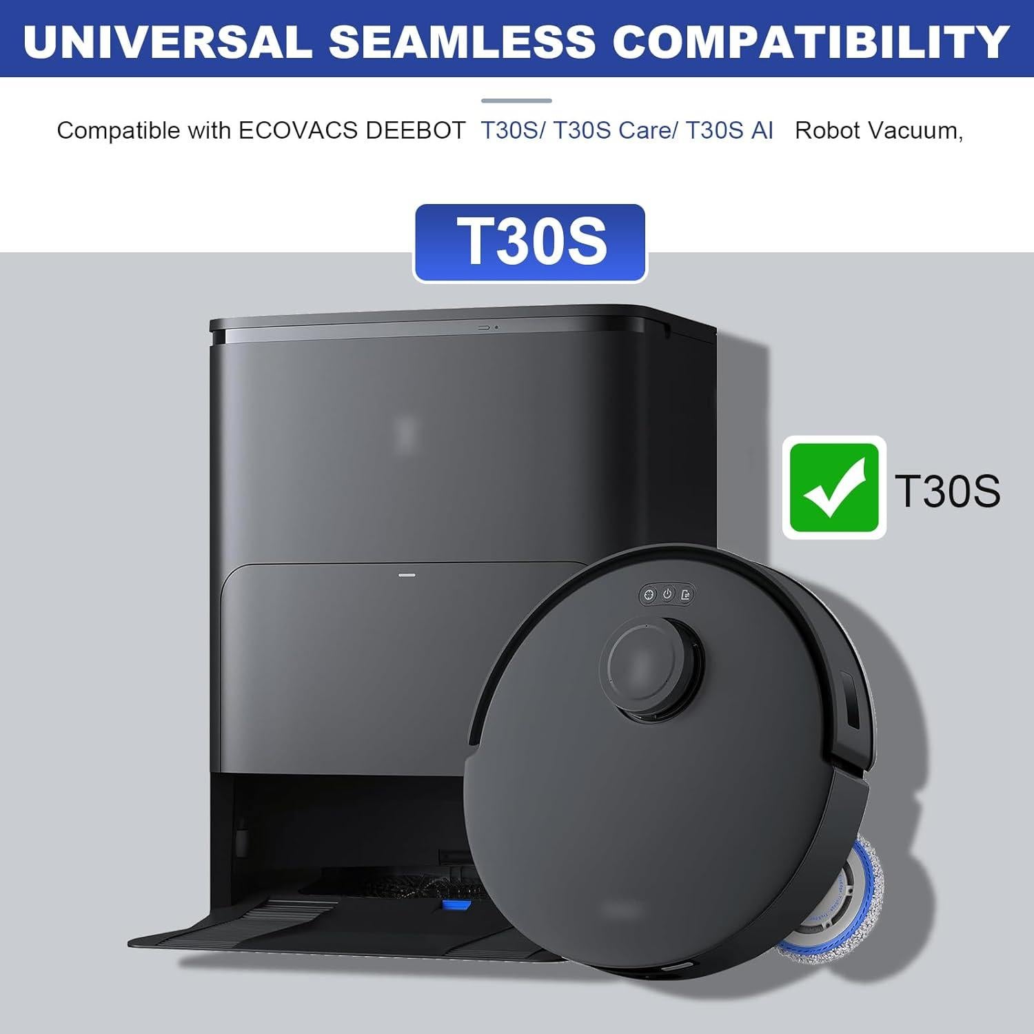 Kit de Reemplazo para Aspiradora Robot Ecovacs DEEBOT T30S - 2 Cepillos, 6 Filtros HEPA, 8 Almohadillas