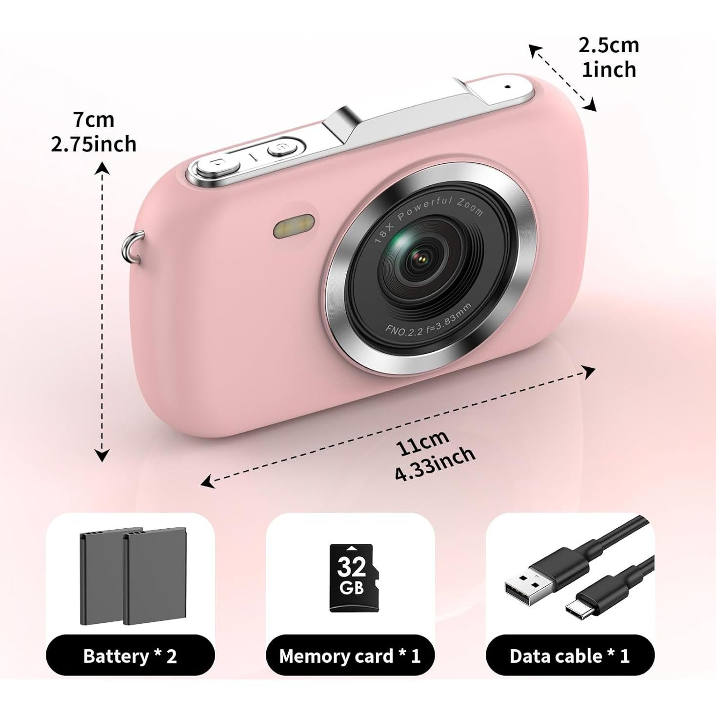 Cámara Digital KOMERY G7A 4K 64MP Rosa Compacta 18X Zoom