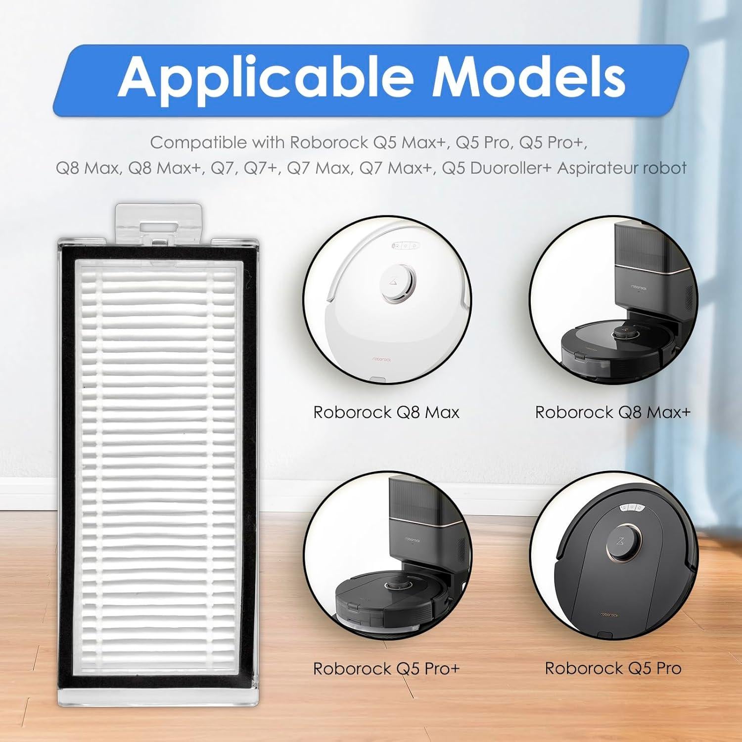 Paquete de 5 Filtros HEPA LemonRunRun para Roborock Q5/Q7