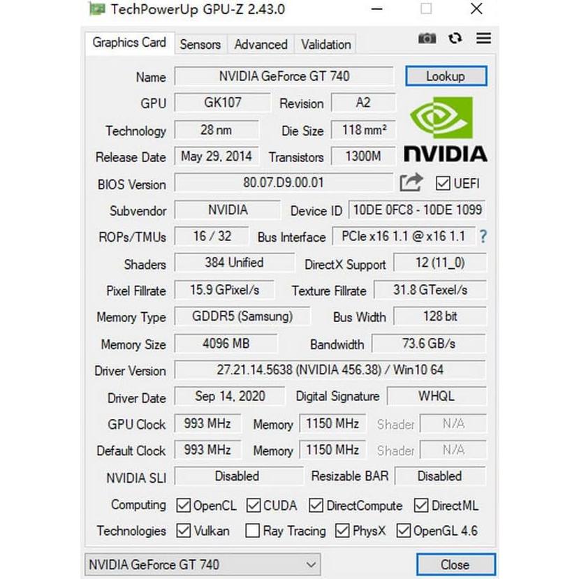 Tarjeta Gráfica GeForce GTX 740 4GB GDDR5 HDMI/VGA/DVI