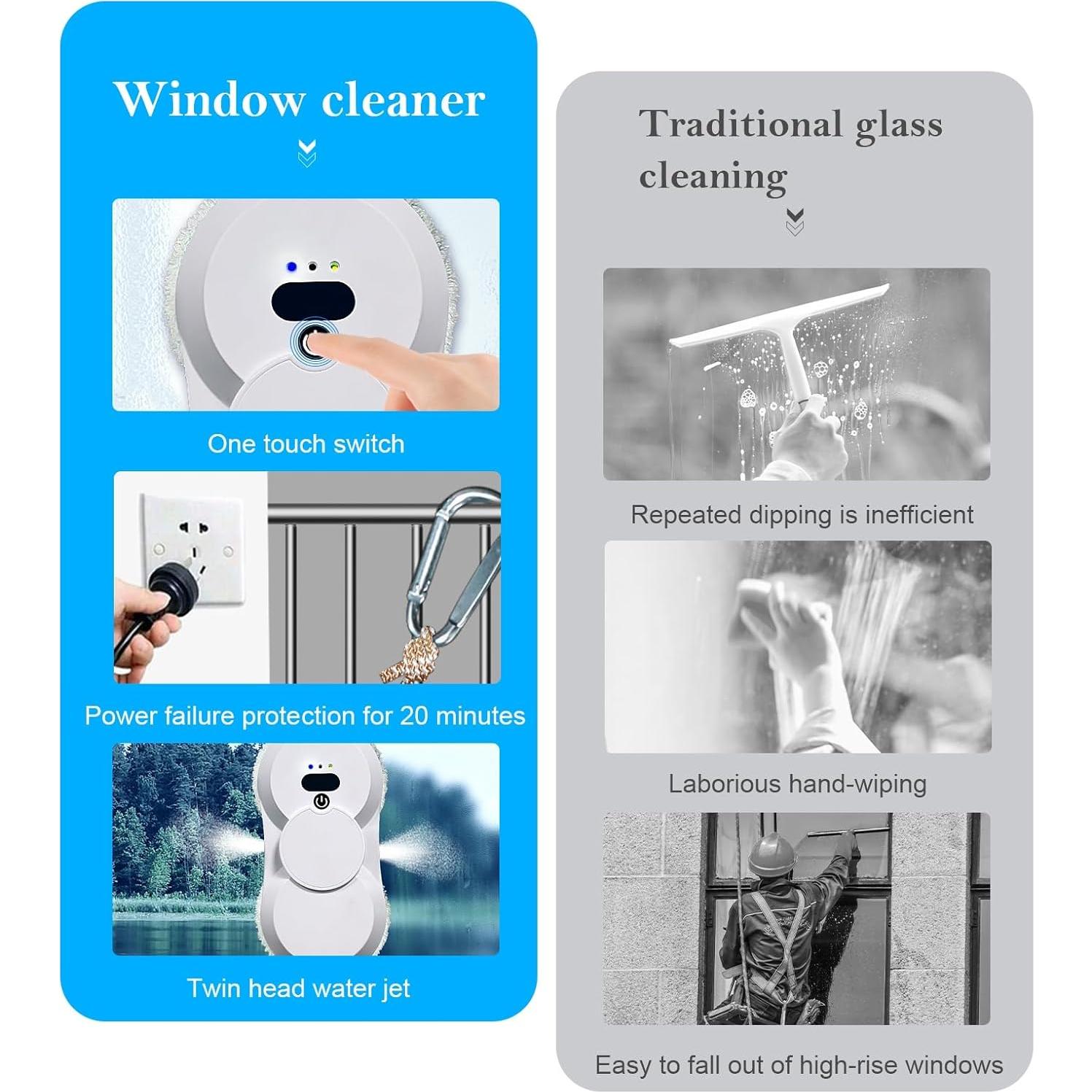 Window Cleaner Robot with Ultrasonic 5600PA Auto Water Glass Cleaning Automatic Smart Robot Cleaner, Remote Control Window Vacuum Cleaner (Two-Way)