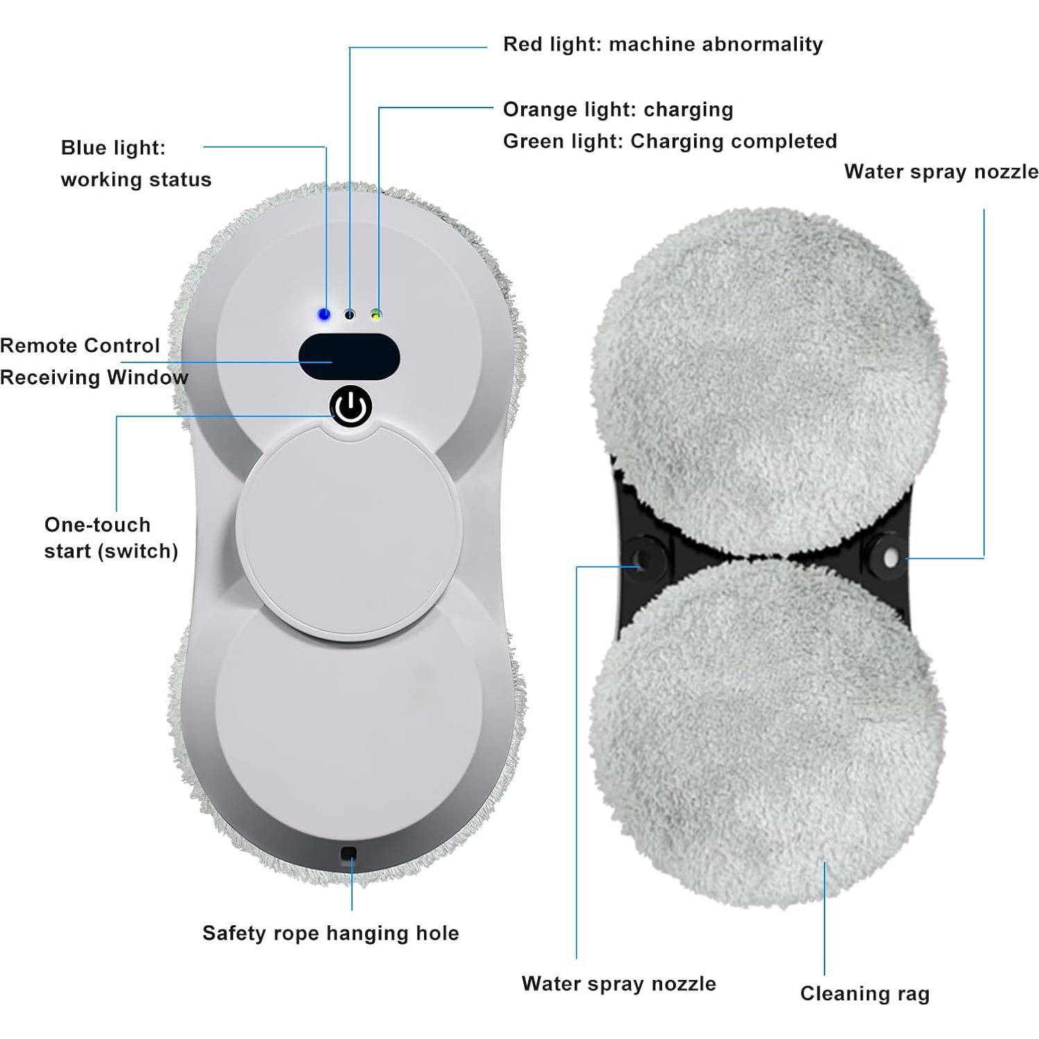 Window Cleaner Robot with Ultrasonic 5600PA Auto Water Glass Cleaning Automatic Smart Robot Cleaner, Remote Control Window Vacuum Cleaner (Two-Way)