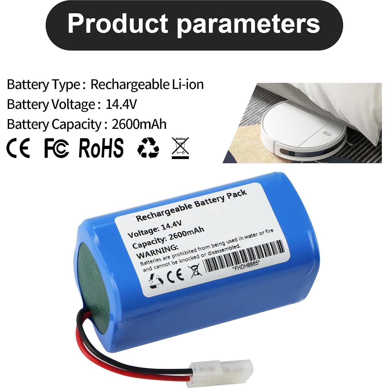 Batería de Aspiradora Robot 14.4V 2600mAh Compatible Xiaomi