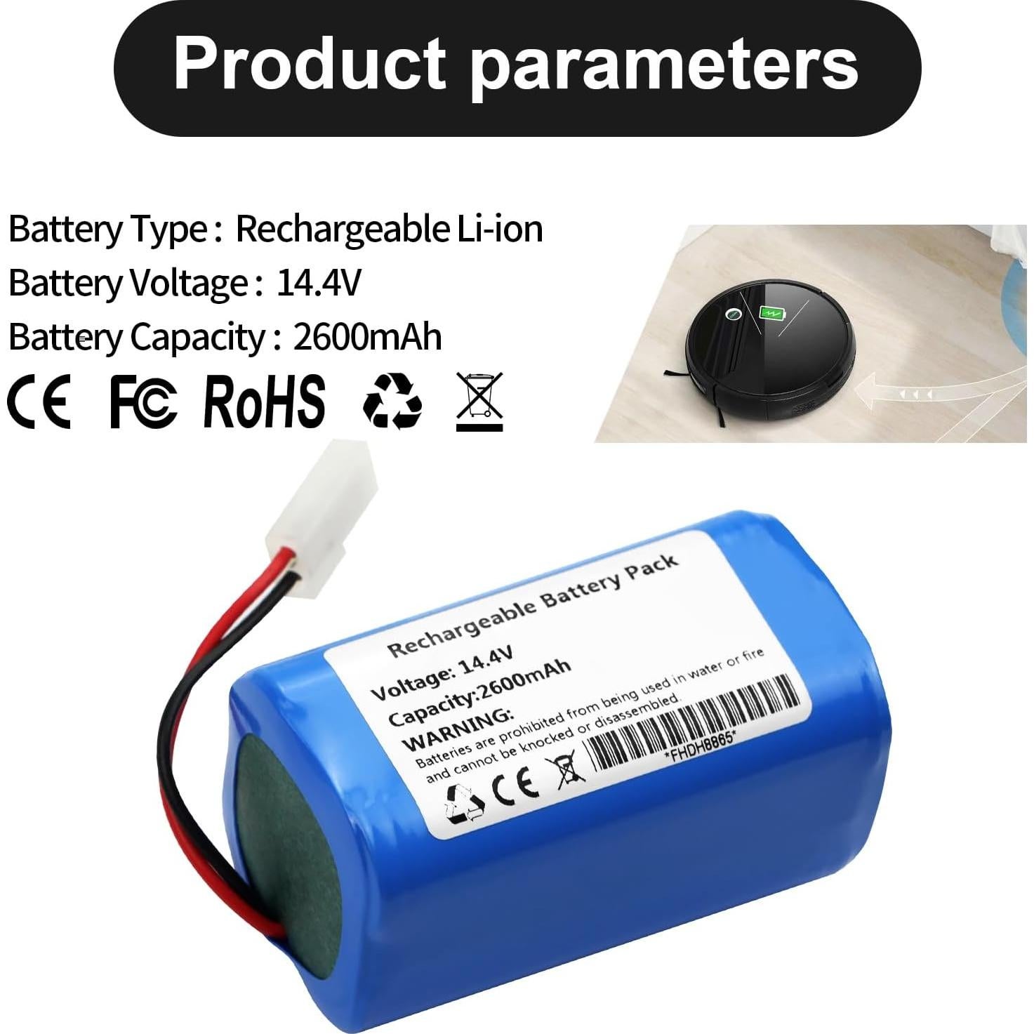 Batería de Reemplazo 2600mAh 14.4V para Aspiradora Kealive I6