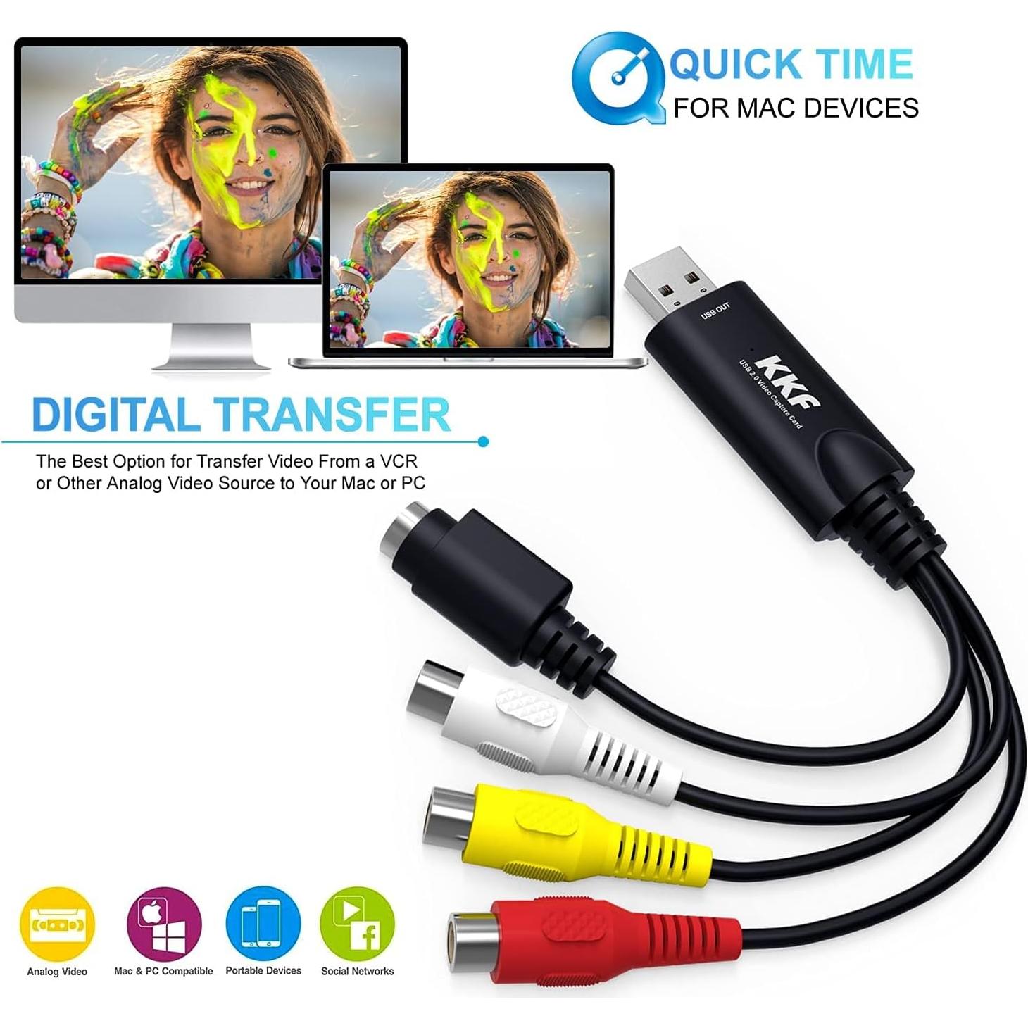 Kkf Captura Video USB 2.0 - Convertidor VHS a Digital