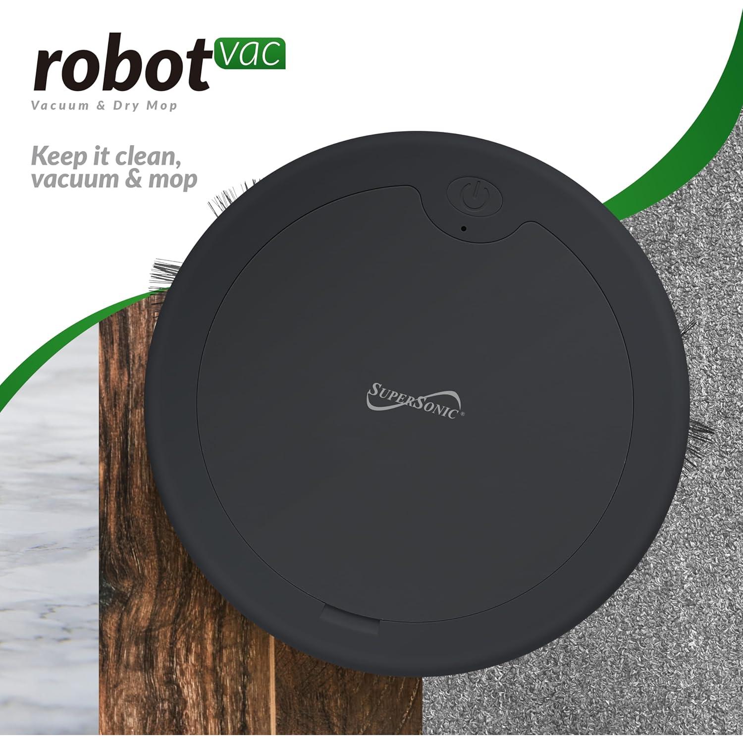 Supersonic SC-820SV Robot Vacuum & Dry Mop, Quiet Clean, Low-Profile Design, 120 Minutes Cleaning Time, Drop-Sensing Technology, 420ML Dust Bin, Brushless Motor, Fast Charging