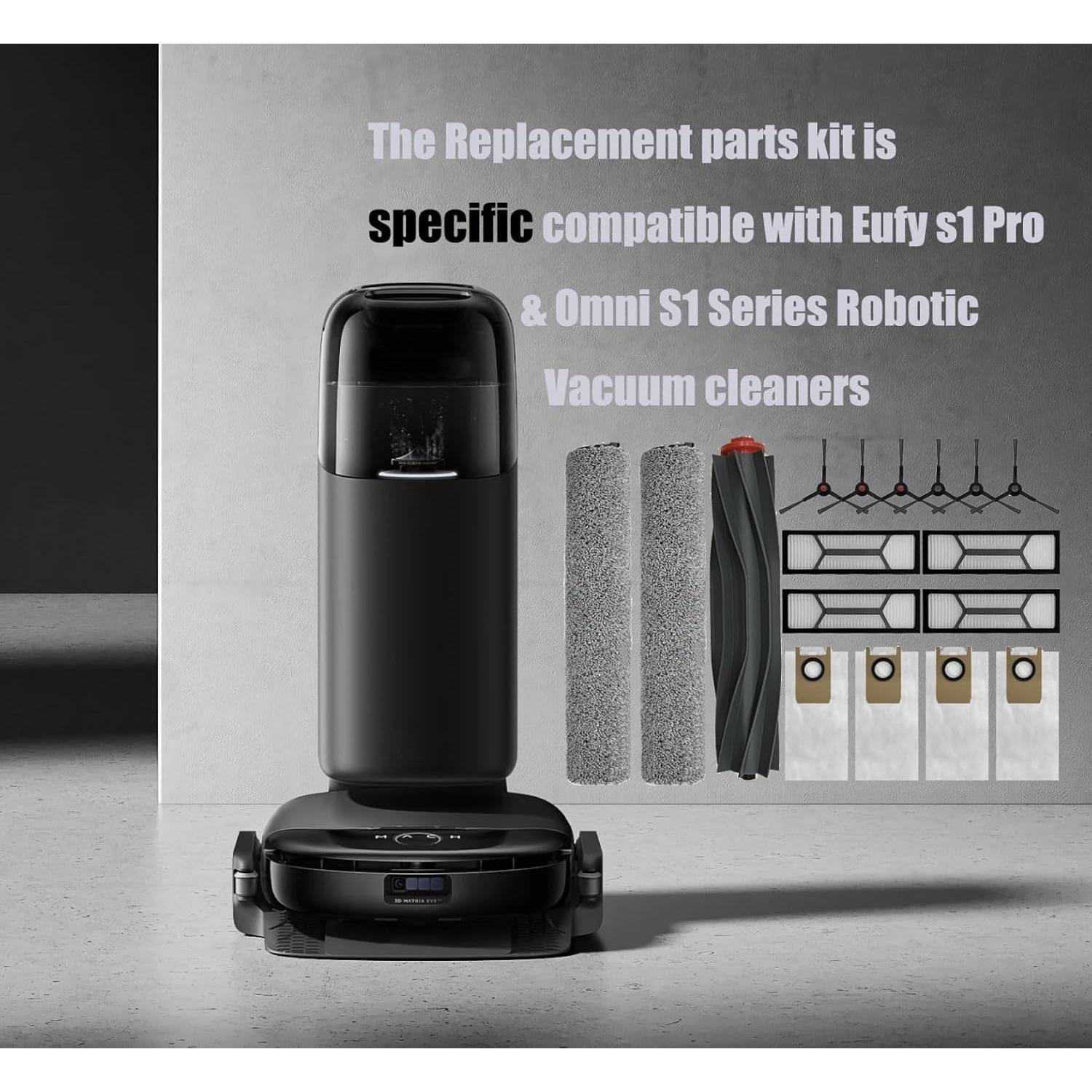 Omni S1 Pro Replacement Parts Accessories for Eufy Omni S1/S1 Pro Robot Vacuum: Main Brush X1, Side Brush X6, Washable Filter X4, Dust Bag X4, Rolling Mop X3 17-Pack