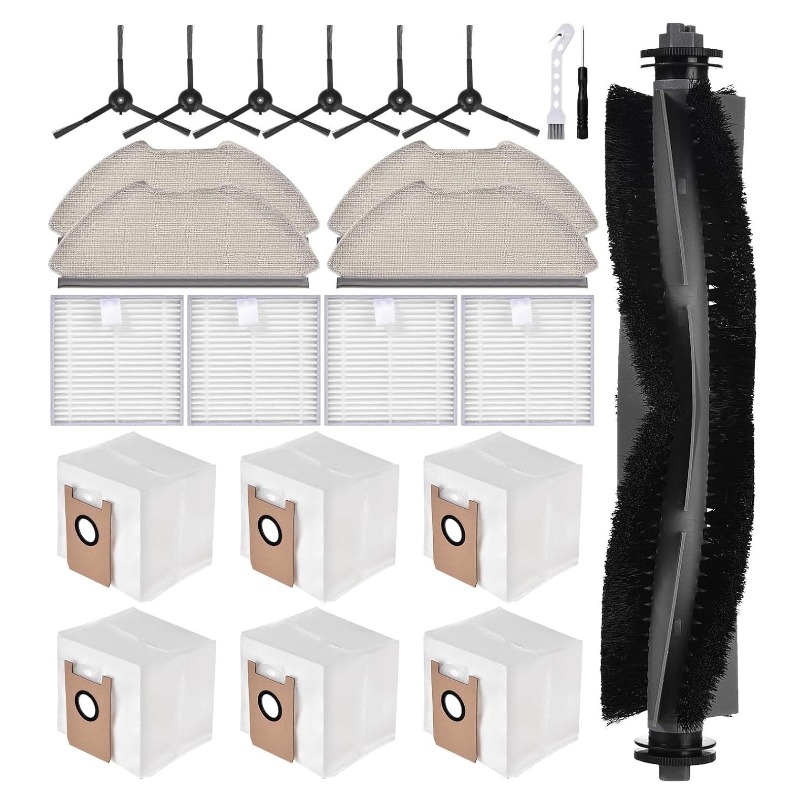 23 Pack T20+ Accessories Compatible with Airrobo T20+ Robot Vacuum, Replacement Parts Include 1 Roller Brush, 4 Washable Filters, 4 Mop Pads, 6 Dust Bags, 6 Side Brush, 2 Tools