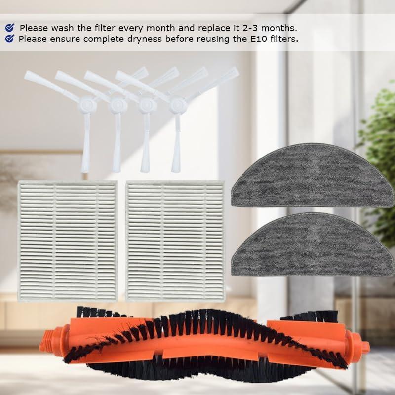 （9pcs） Compatible with xiaomi E10 B112 E12 E10C C103 3C (Enhanced Edition) 3C Plus S20 D106 irobot Roomba Q0120 Q011 Robot Vacuum Cleaner Roller brush/side brush/mop cloth/HEPA Filter Accessories