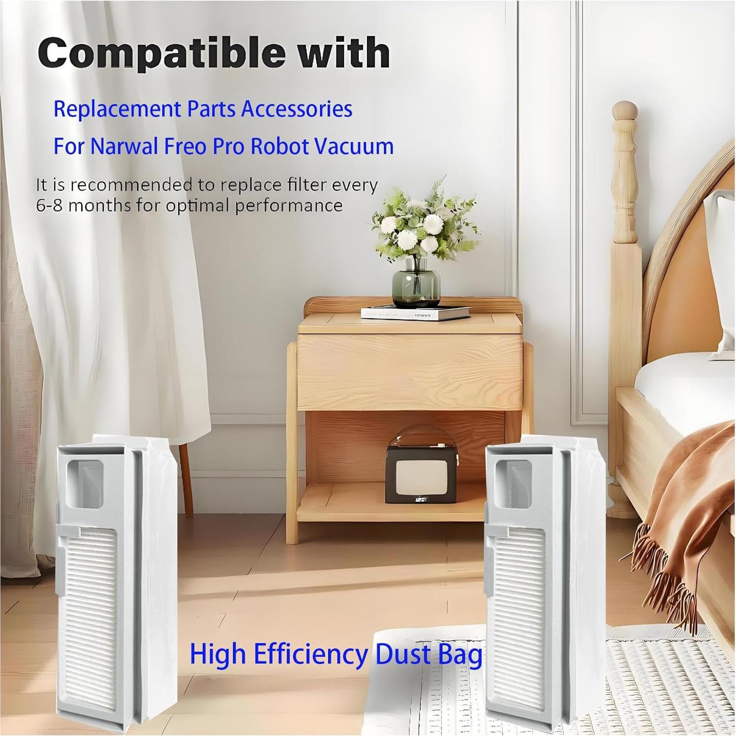 Kit de Accesorios para Aspiradora Robot Narwal Freo Pro - 1 Cepillo Principal, 4 Paños de Mopa, 4 Cepillos Laterales, 2 Filtros Hepa, 2 Bolsas de Polvo