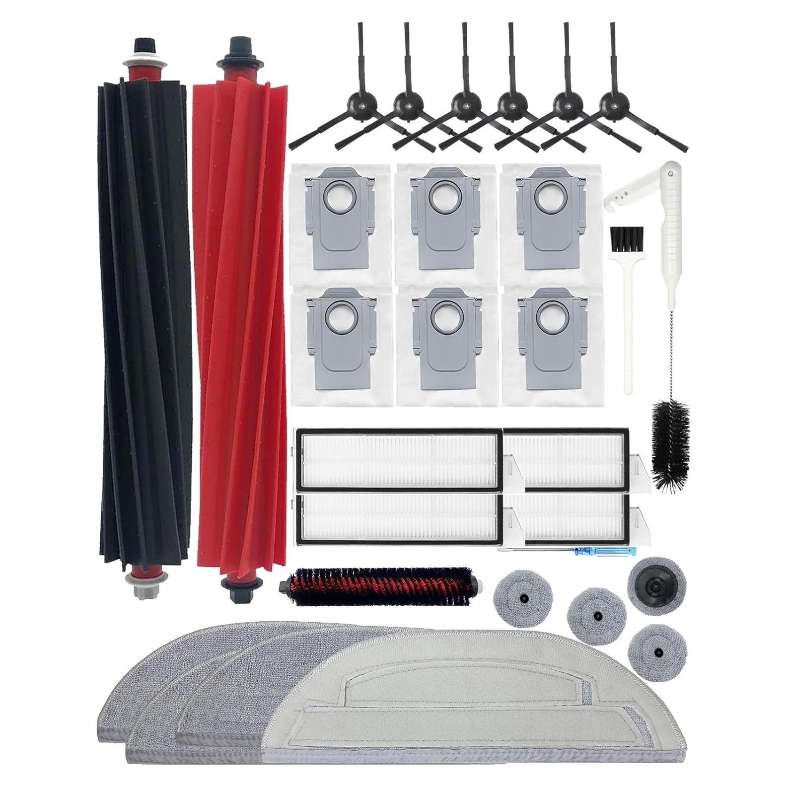 Yivy 30PCS Replacement Parts for Roborock S8 Maxv Ultra /S8 Max Ultra Vacuum Cleaner : 2 Main Brushes, 6 Side Brushes, 4 HEPA Filters, 4+4 Wipes, 6 Dust Bags(Note: NOT FITS for S8 Pro Ultra)