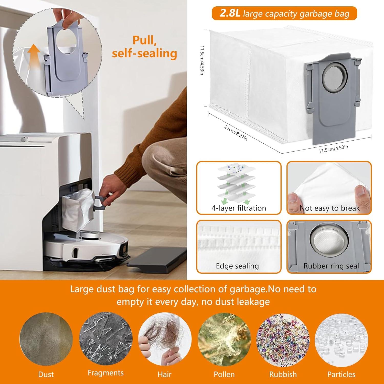 Yivy 30PCS Replacement Parts for Roborock S8 Maxv Ultra /S8 Max Ultra Vacuum Cleaner : 2 Main Brushes, 6 Side Brushes, 4 HEPA Filters, 4+4 Wipes, 6 Dust Bags(Note: NOT FITS for S8 Pro Ultra)