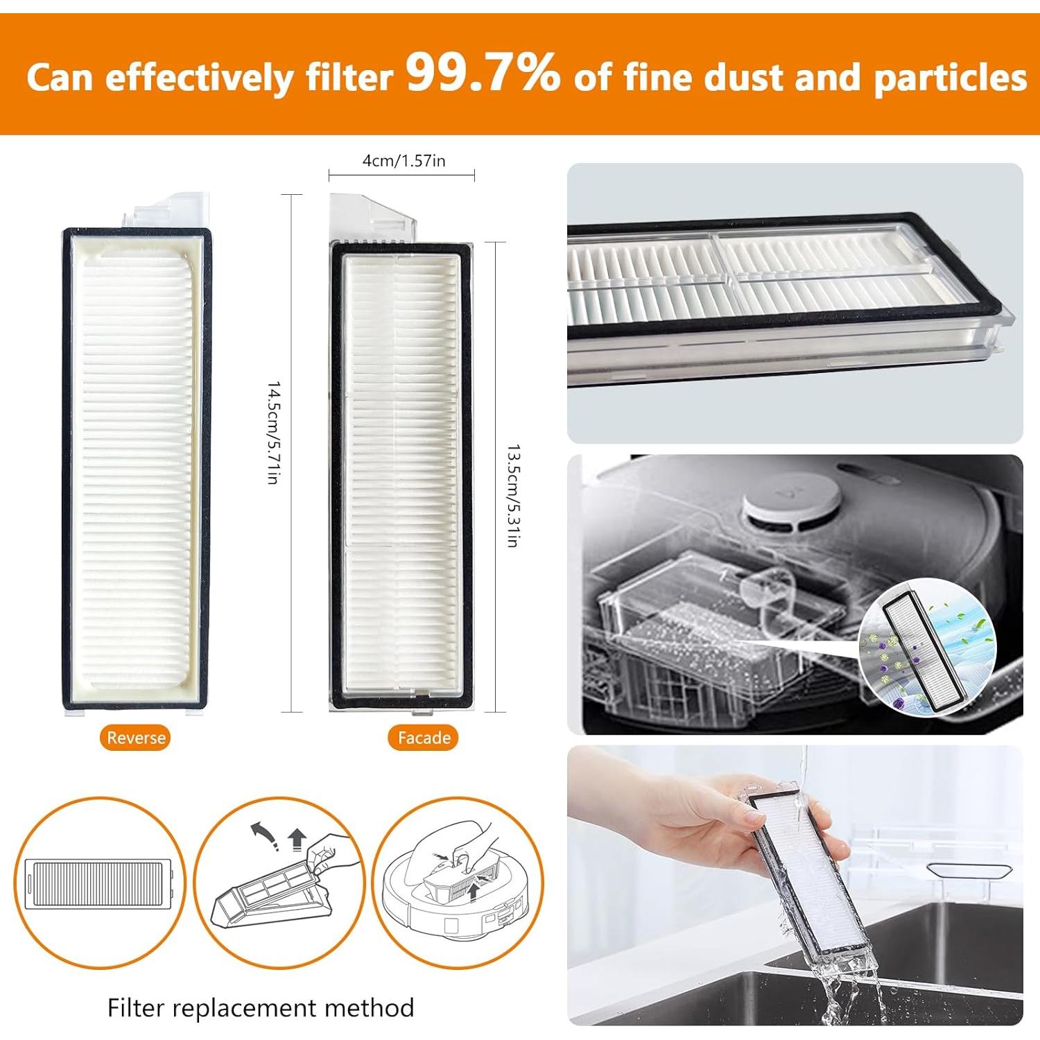 Yivy 30PCS Replacement Parts for Roborock S8 Maxv Ultra /S8 Max Ultra Vacuum Cleaner : 2 Main Brushes, 6 Side Brushes, 4 HEPA Filters, 4+4 Wipes, 6 Dust Bags(Note: NOT FITS for S8 Pro Ultra)