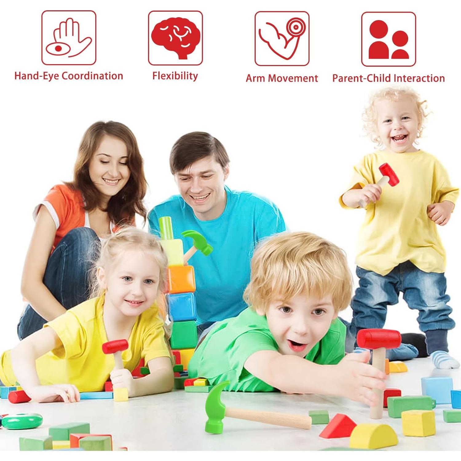 Juego de 2 Martillos de Madera y Plástico para Niños