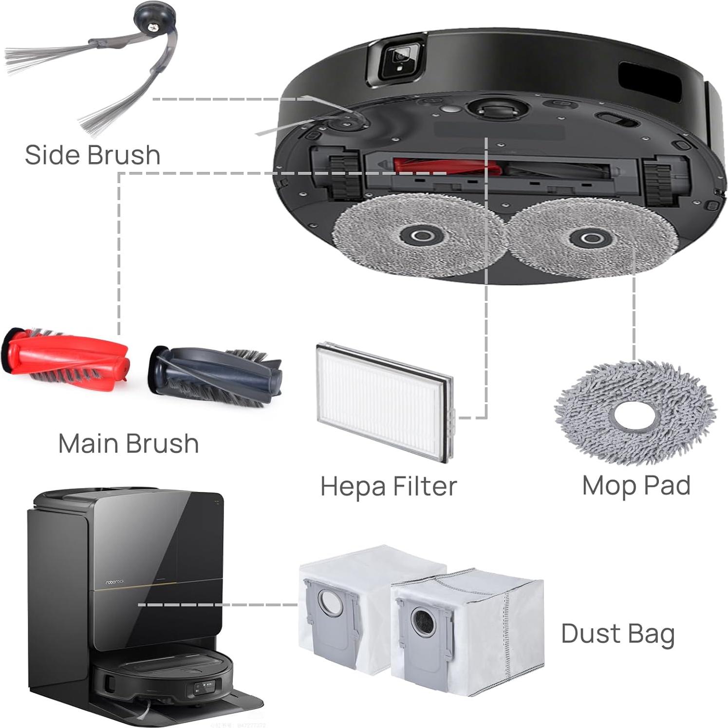 Kit de Accesorios para Aspiradora Robot Roborock Saros 10R - 2 Rodillos, 4 Cepillos Laterales, 4 Filtros HEPA, 4 Paños de Mopa