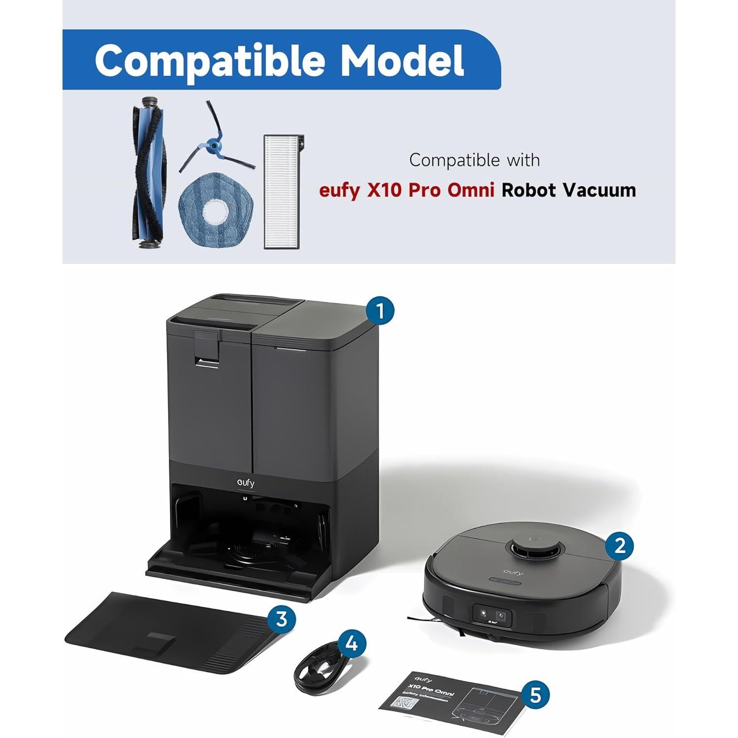 X10 Pro Omni Replacement Parts for Eufy X10 Pro Omni Robotic Vacuum Cleaner - Quality Accessories for Better Cleaning Performance 23 Pack