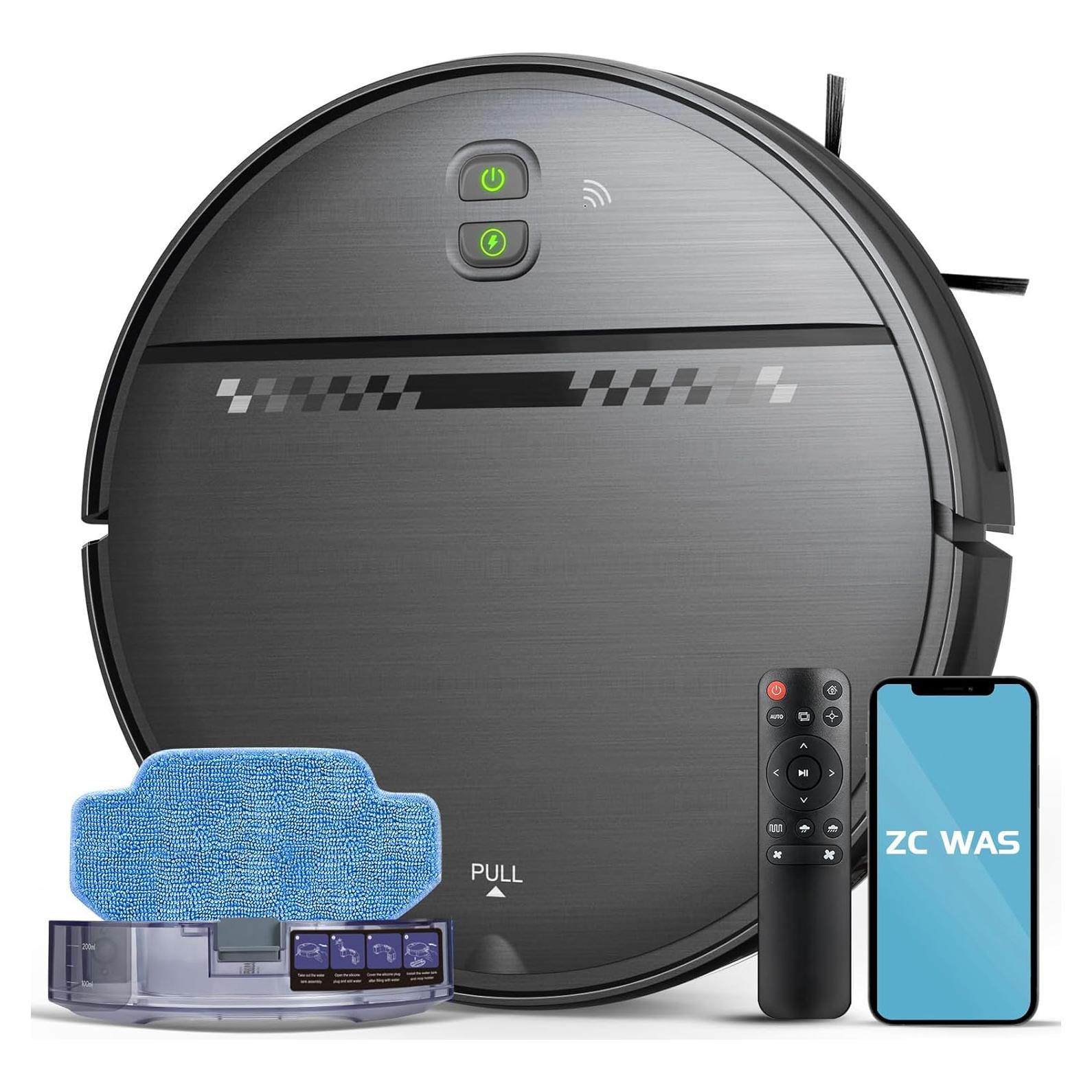 Robot Vacuum and Mop Combo, 2-in-1 Robot Vacuum Cleaner, Perfect for Pet Hair, Hard Floor and Carpet, Anti-Bump, Anti-Fall, App, Voice and Remote Control