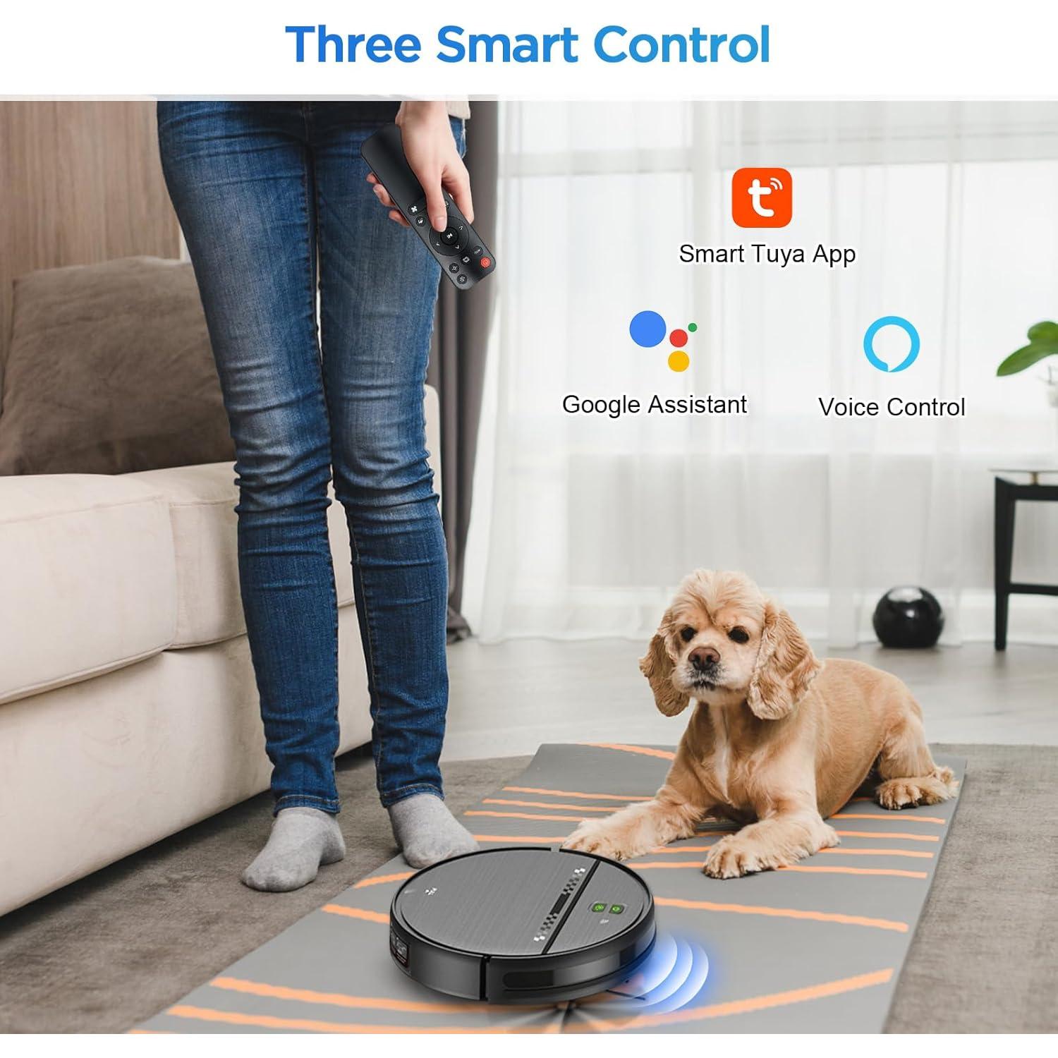 Robot Vacuum and Mop Combo, 2-in-1 Robot Vacuum Cleaner, Perfect for Pet Hair, Hard Floor and Carpet, Anti-Bump, Anti-Fall, App, Voice and Remote Control