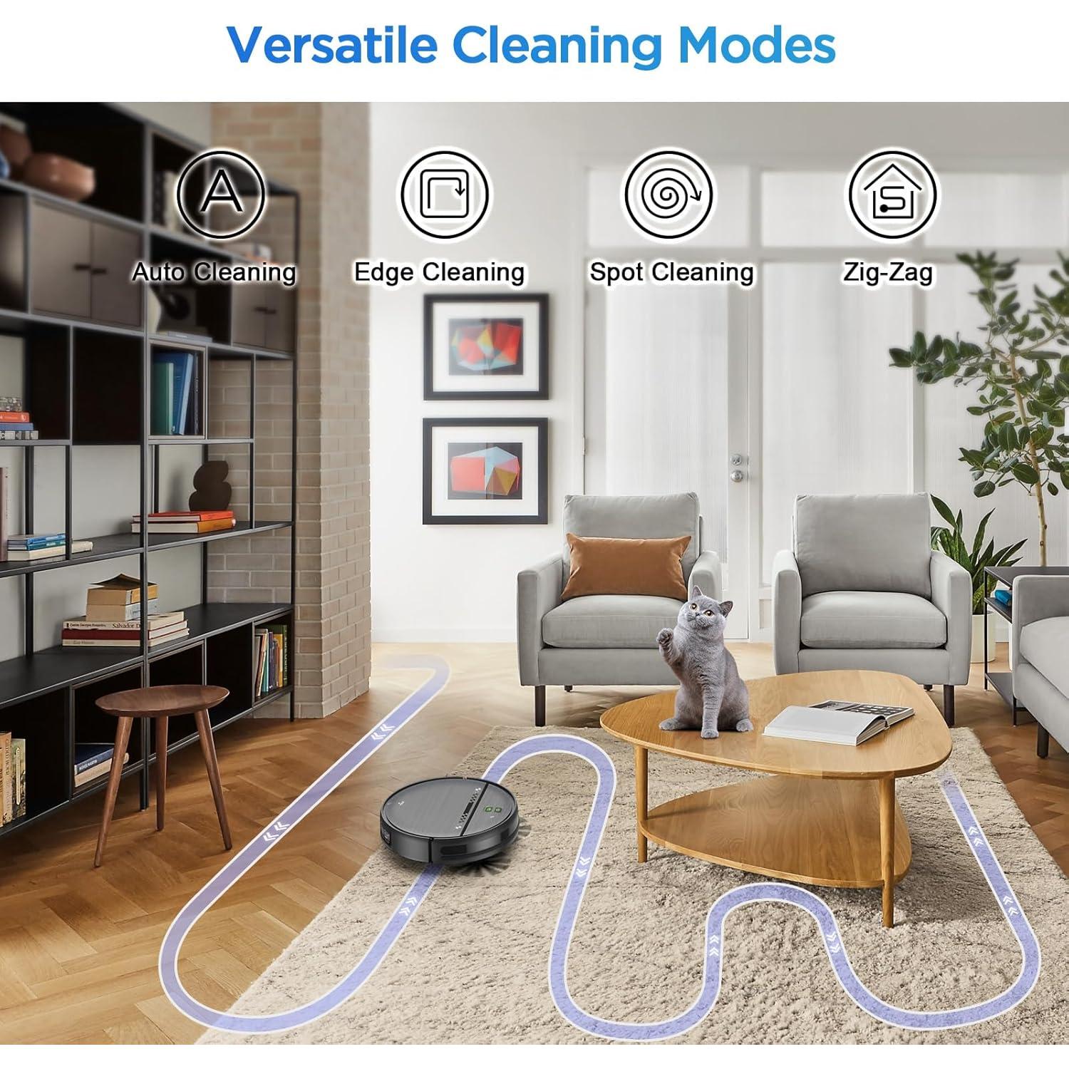 Robot Vacuum and Mop Combo, 2-in-1 Robot Vacuum Cleaner, Perfect for Pet Hair, Hard Floor and Carpet, Anti-Bump, Anti-Fall, App, Voice and Remote Control