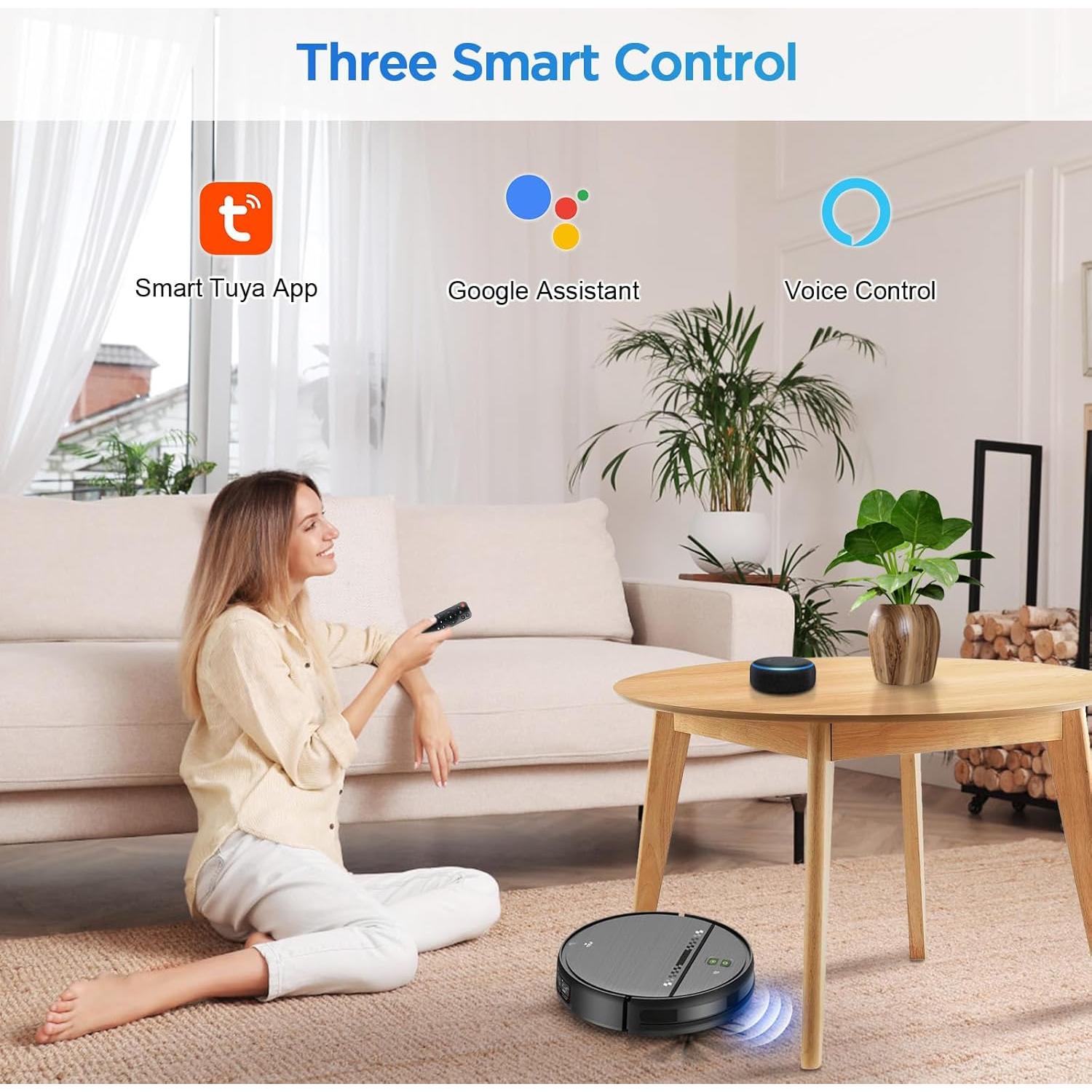 Robot Vacuum and Mop Combo, 2-in-1 Robot Vacuum Cleaner, Perfect for Pet Hair, Hard Floor and Carpet, Anti-Bump, Anti-Fall, App, Voice and Remote Control