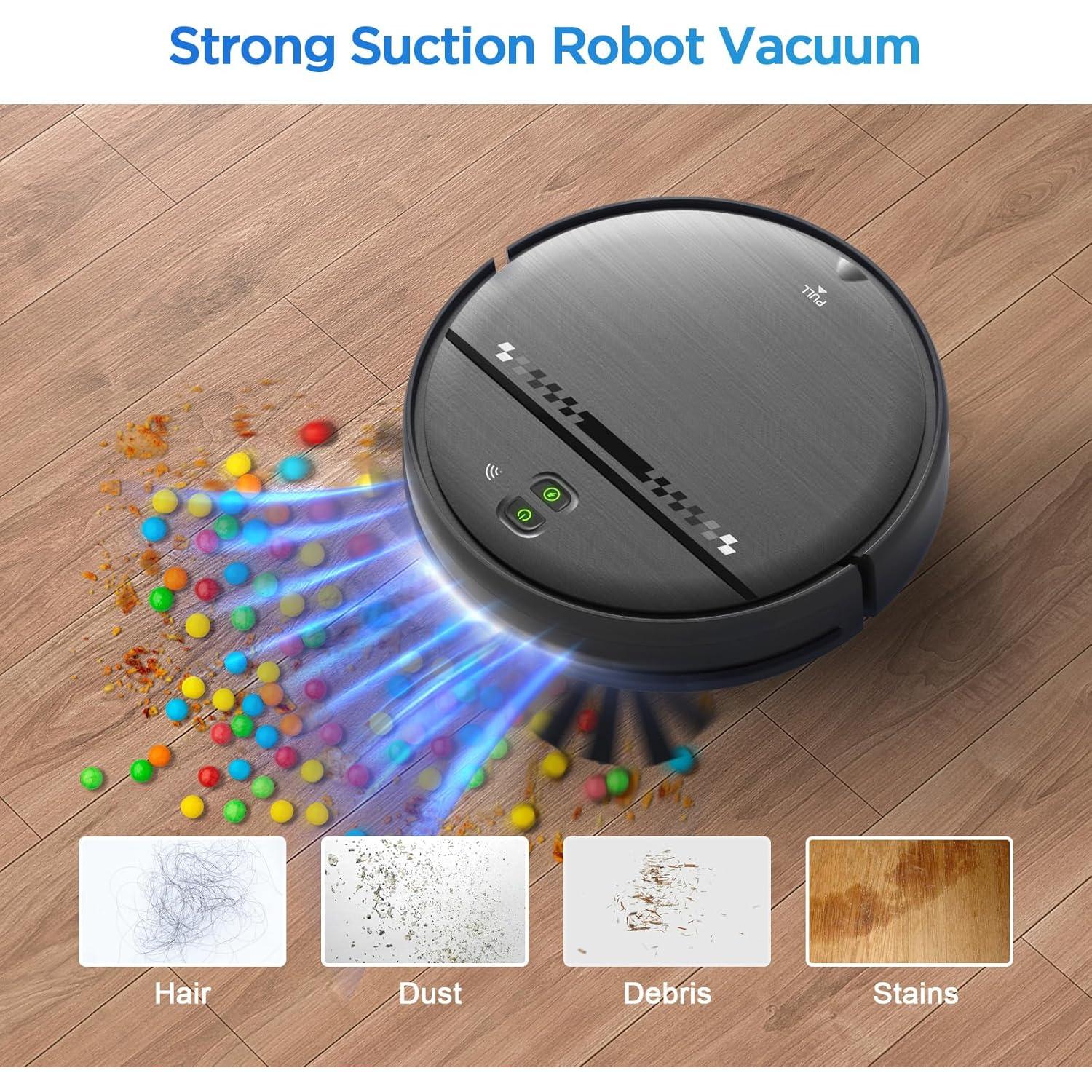 Robot Vacuum and Mop Combo, 2-in-1 Robot Vacuum Cleaner, Perfect for Pet Hair, Hard Floor and Carpet, Anti-Bump, Anti-Fall, App, Voice and Remote Control