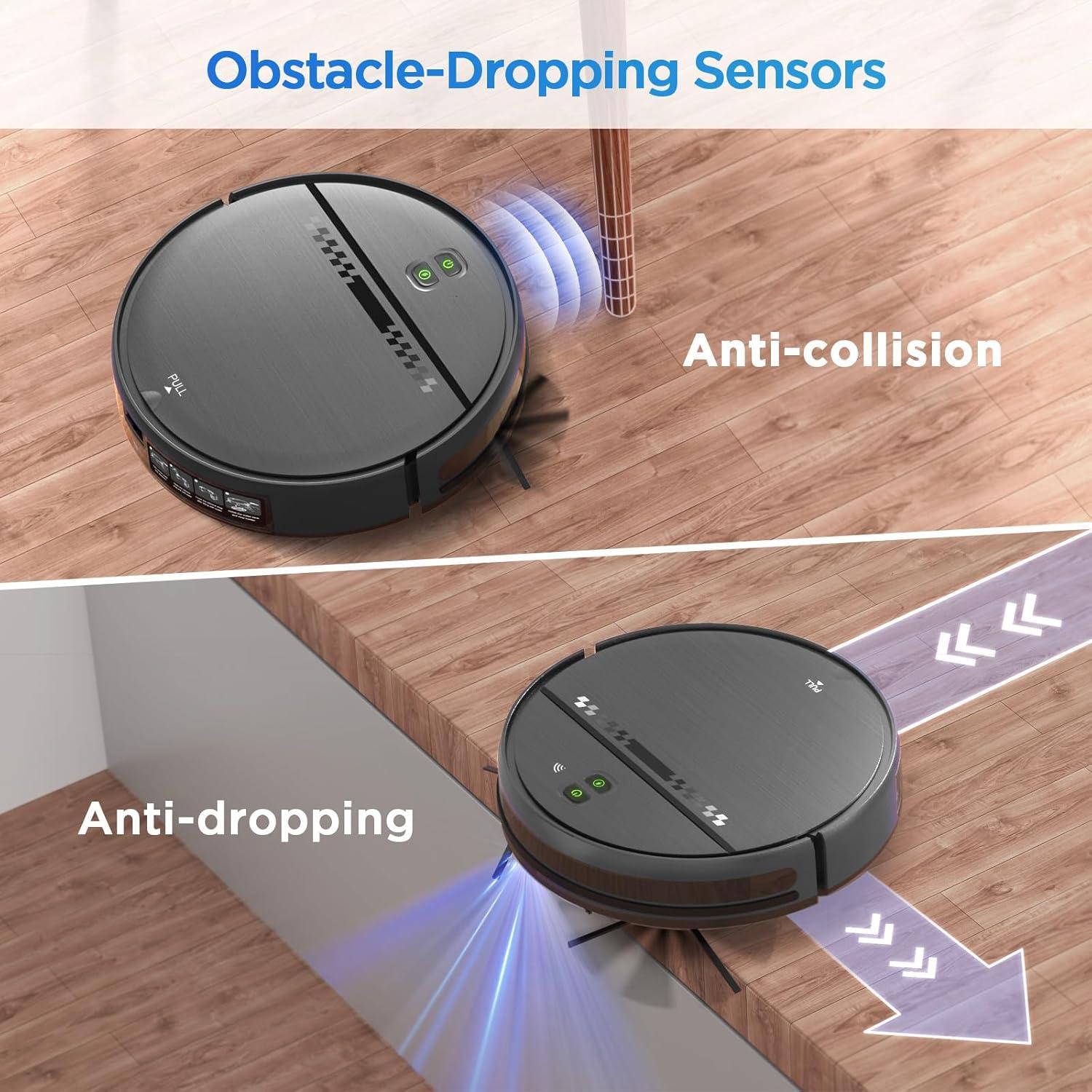 Robot Vacuum and Mop Combo, 2-in-1 Robot Vacuum Cleaner, Perfect for Pet Hair, Hard Floor and Carpet, Anti-Bump, Anti-Fall, App, Voice and Remote Control