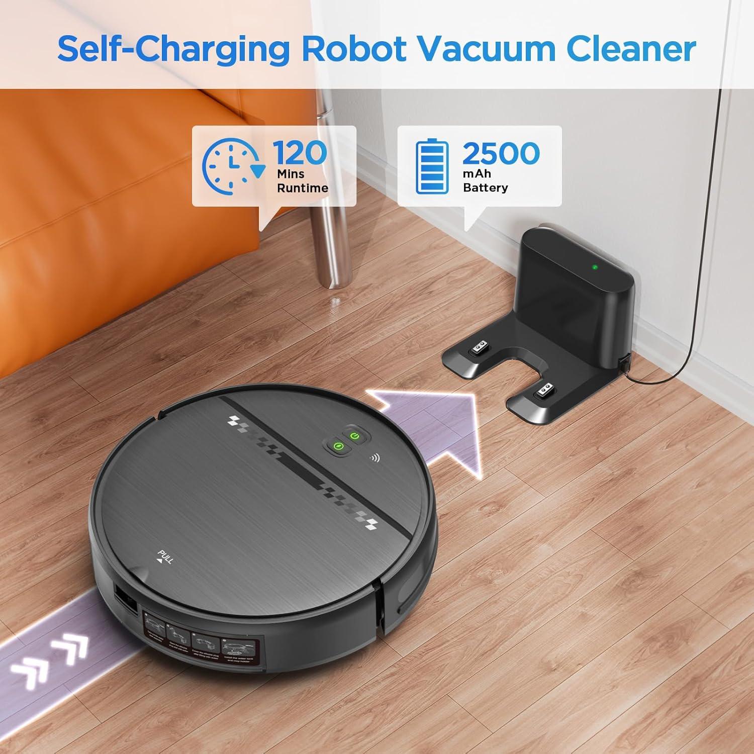 Robot Vacuum and Mop Combo, 2-in-1 Robot Vacuum Cleaner, Perfect for Pet Hair, Hard Floor and Carpet, Anti-Bump, Anti-Fall, App, Voice and Remote Control