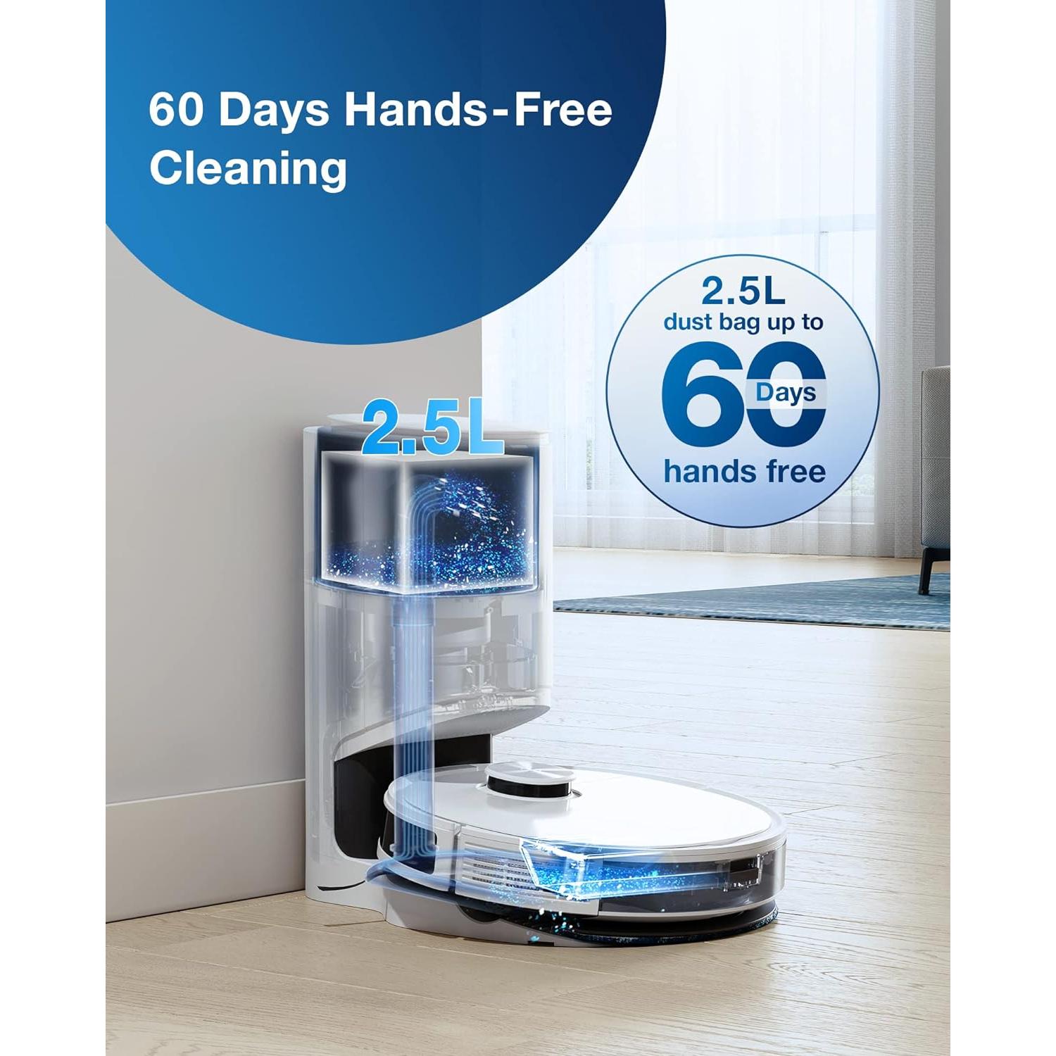 ECOVACS DEEBOT N10 PLUS Robot Vacuum and Mop Combo with Auto-Empty Station, Hands-Free Cleaning for 60 Days, 3800Pa Suction, 330mins Max Run-time, Precision Mapping with Lidar & dToF Sensors, White