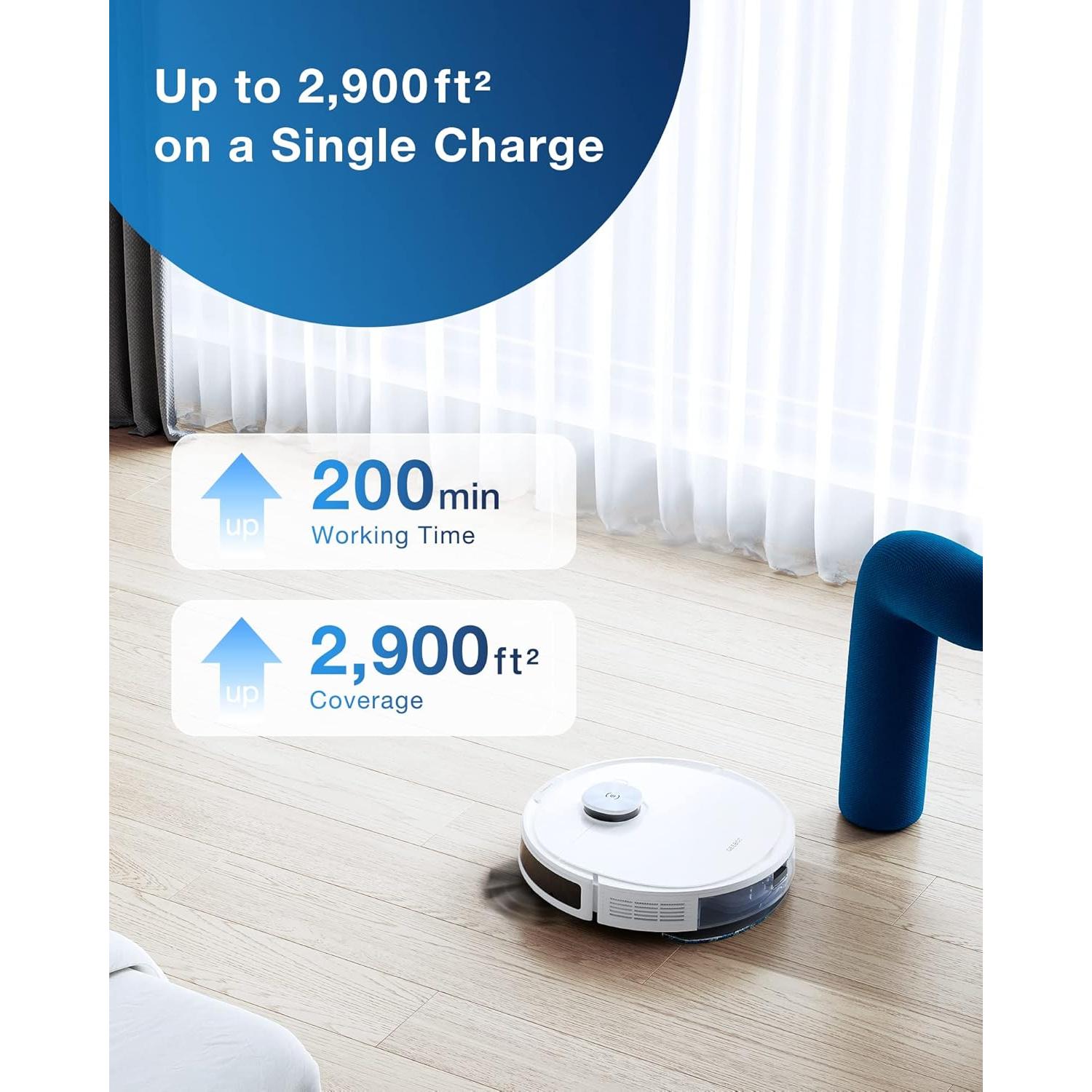 ECOVACS DEEBOT N10 PLUS Robot Vacuum and Mop Combo with Auto-Empty Station, Hands-Free Cleaning for 60 Days, 3800Pa Suction, 330mins Max Run-time, Precision Mapping with Lidar & dToF Sensors, White