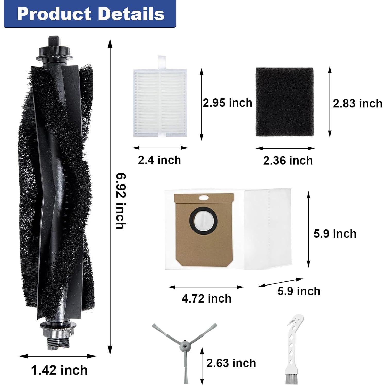 L60 SES Replacement Parts Kits Compatible with L60 SES/ L60/ L60 Hybrid/ L50/ L50 SES Series Robot Vacuum Cleaner,1 Roller Brush,4 Dust Bags,4 Filters,6 Side Brushes,16 PACK