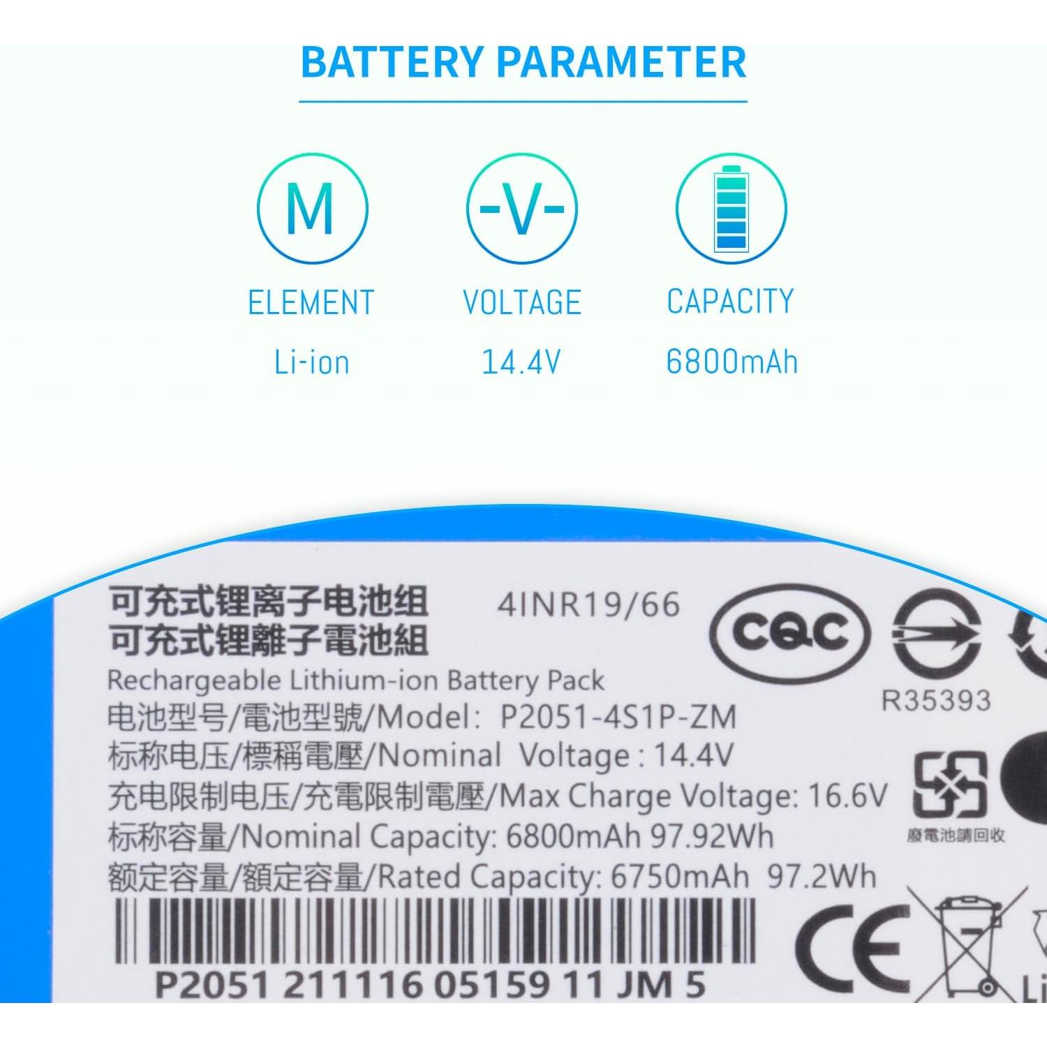 Batería de Reemplazo 6800mAh 14.4V para HONITURE Q6 Aspiradora