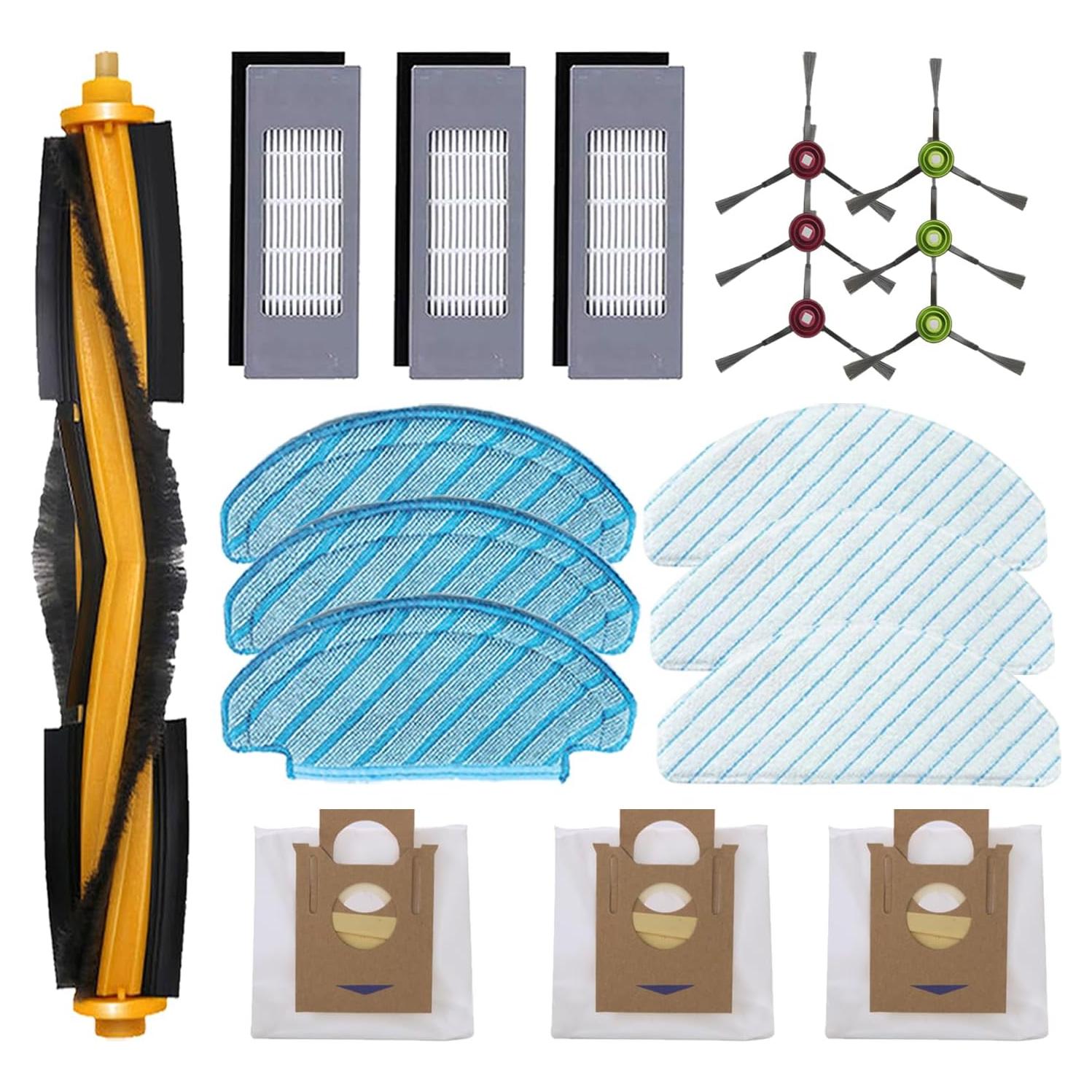 Replacement Spare Parts for Ecovacs Deebot N10 N10+ N8 T8 Series Robot Vacuum 1 Main Brush 3 Pair Side Brush 3 Filter 6 Mop Pad 3 Dust Bag Accessories (19 Pack)