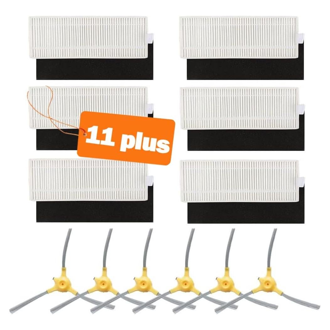 Replacement Parts Compatible with Eufy Robovac 11+, Eufy 11 Plus Vacuum Cleaner Accessories - Filters and Side Brushes (Pack of 12)