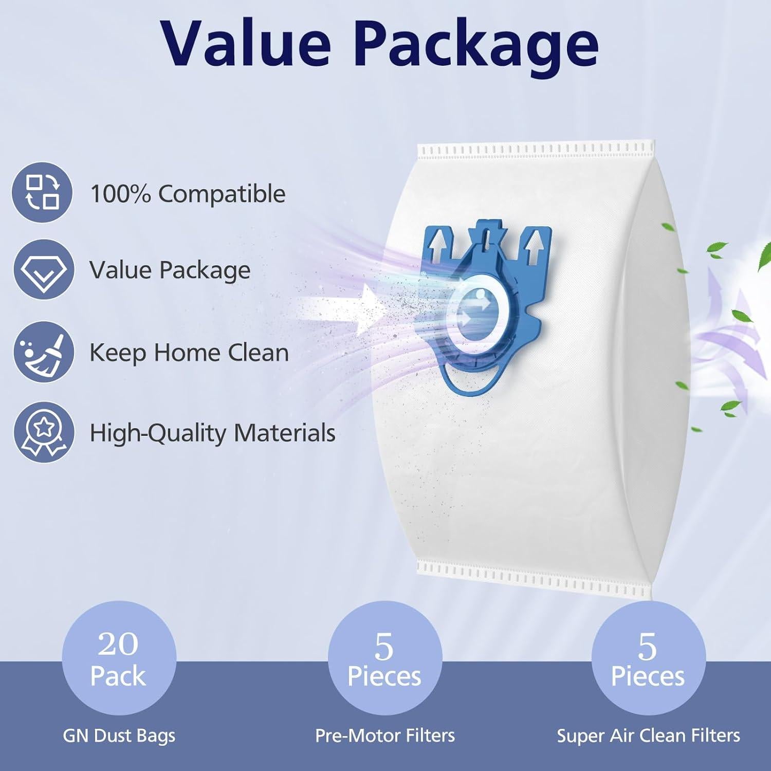 20 Bolsas de Aire 3D Ecleanfy para Aspiradoras Miele GN