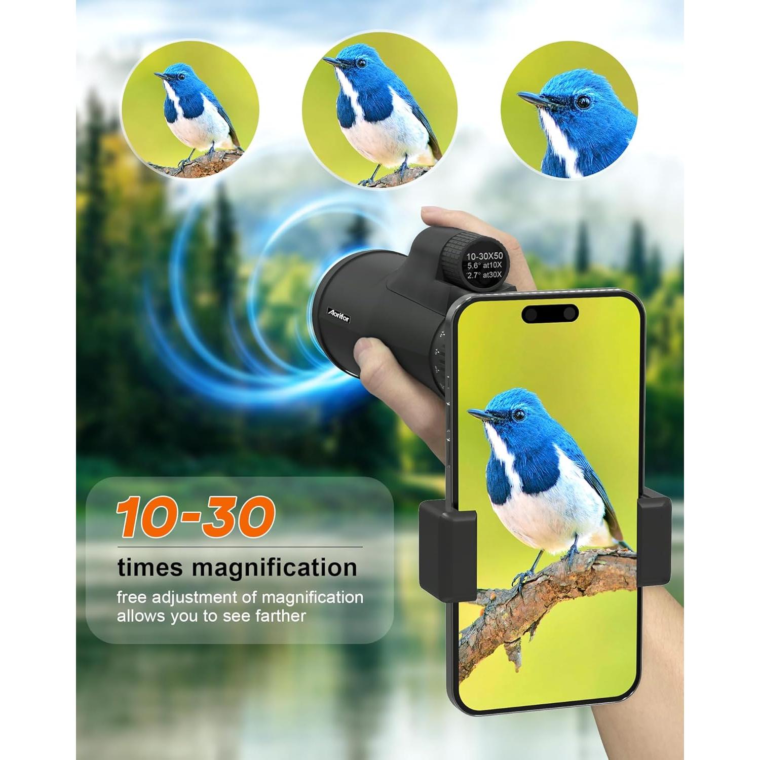 Monocular EpicSeren 10-30x50 con trípode y soporte