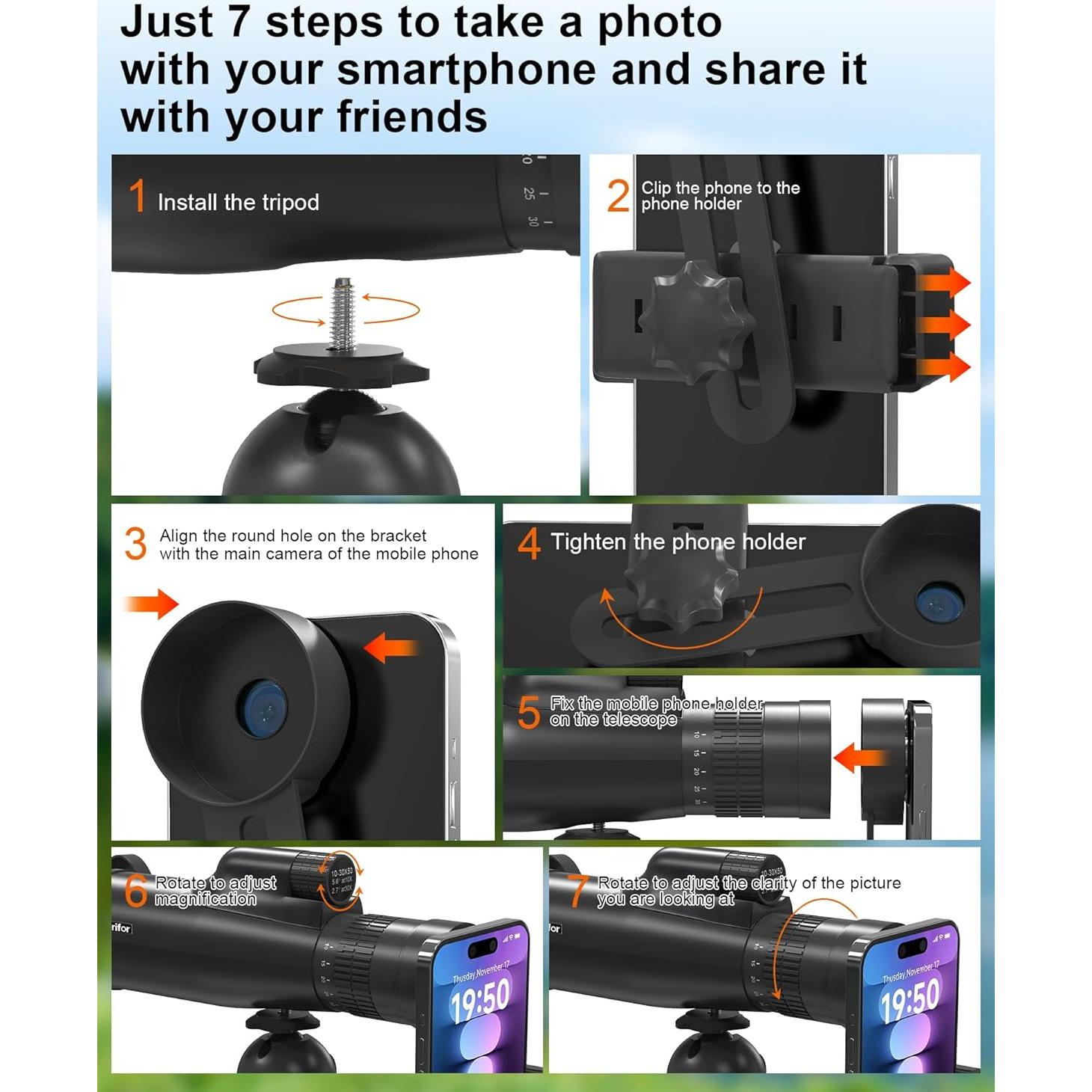 Monocular EpicSeren 10-30x50 con trípode y soporte