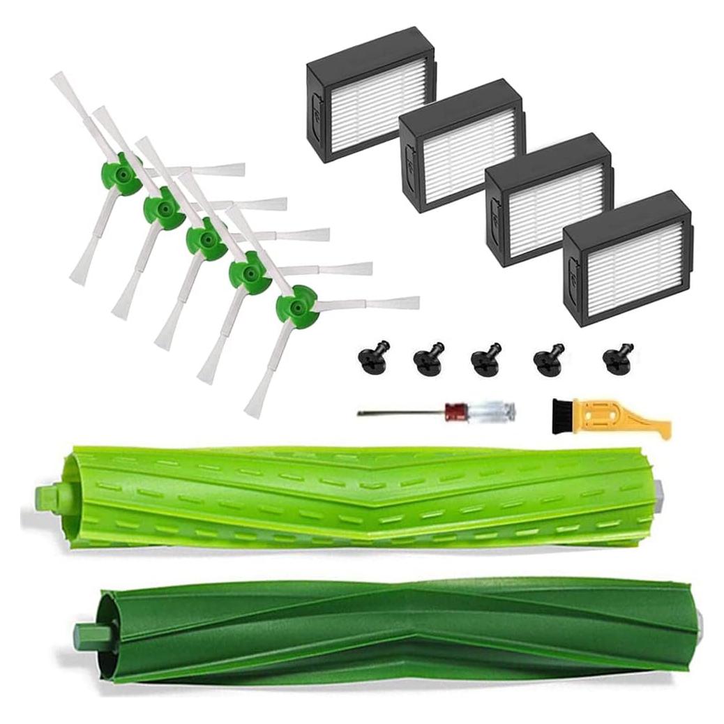 Juego de Repuestos ECOMAID para iRobot Roomba E/I Series - 1 Cepillo de Goma, 4 Filtros HEPA, 5 Cepillos Laterales