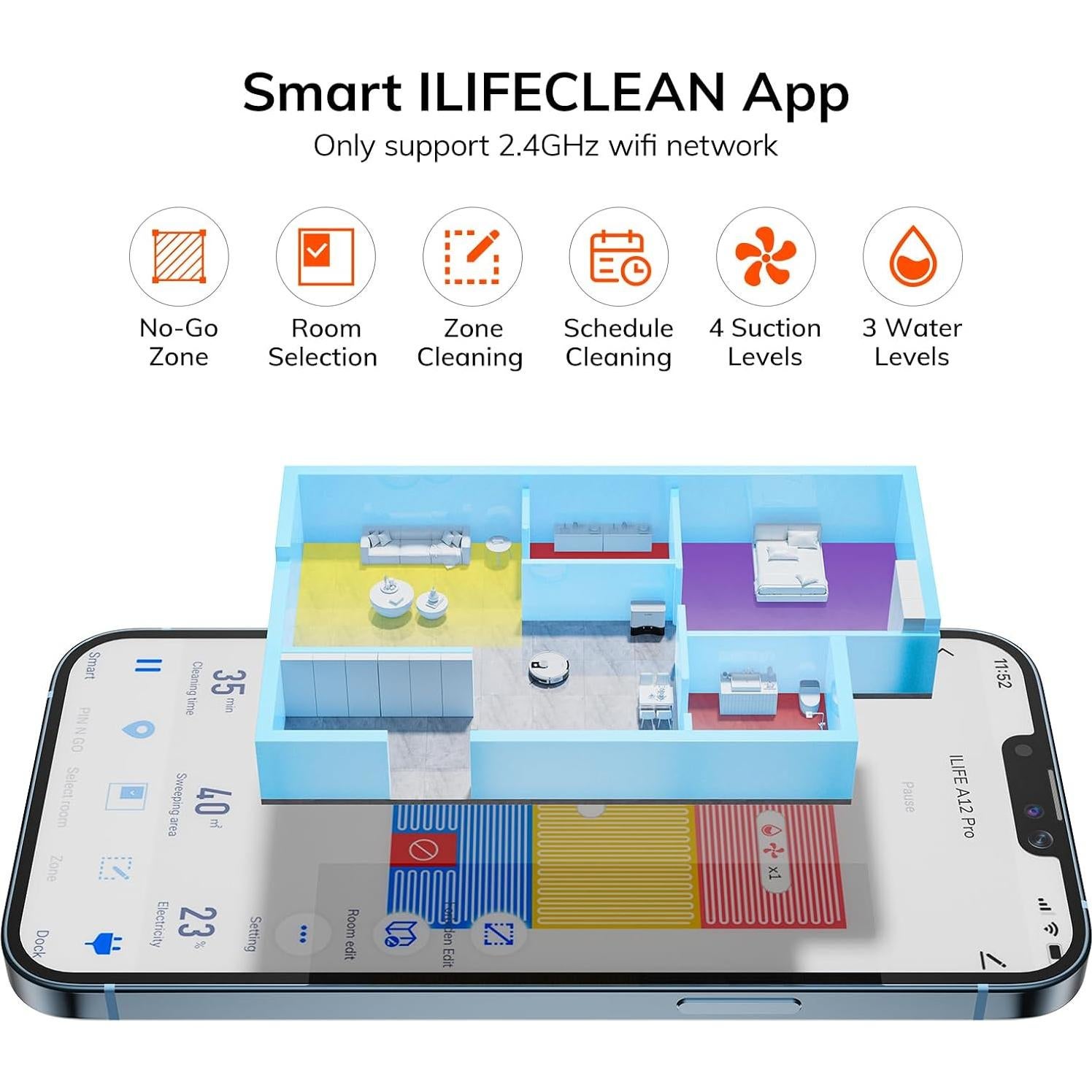 ILIFE A12 Pro Robot Vacuum and Mop Combo, Self Emptying Robot Vacuum Cleaner + A12 Pro Replacement Dust Bags, 5 Pack Included