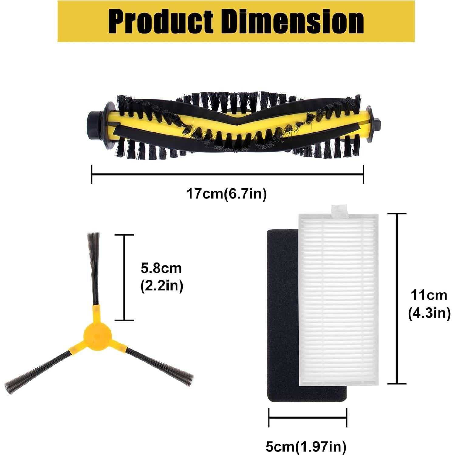 Repuestos Aspiradora Tesvor X500/X500 Pro/M1 - 4 Cepillos Laterales + 1 Rodante + 4 Filtros