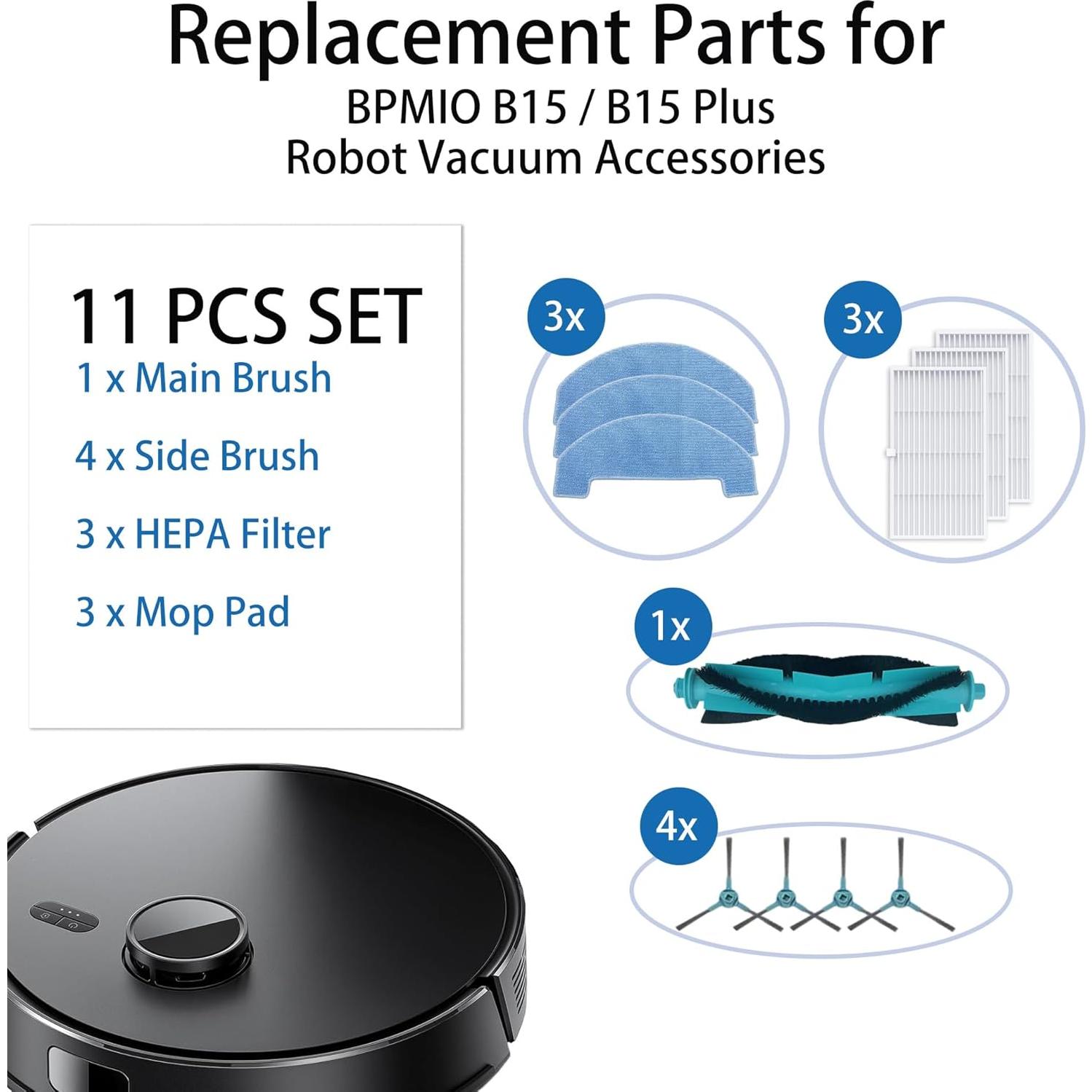 Kit de Repuesto FZCSZJFR para Aspiradora Robot BPMIO B15/B15 Plus