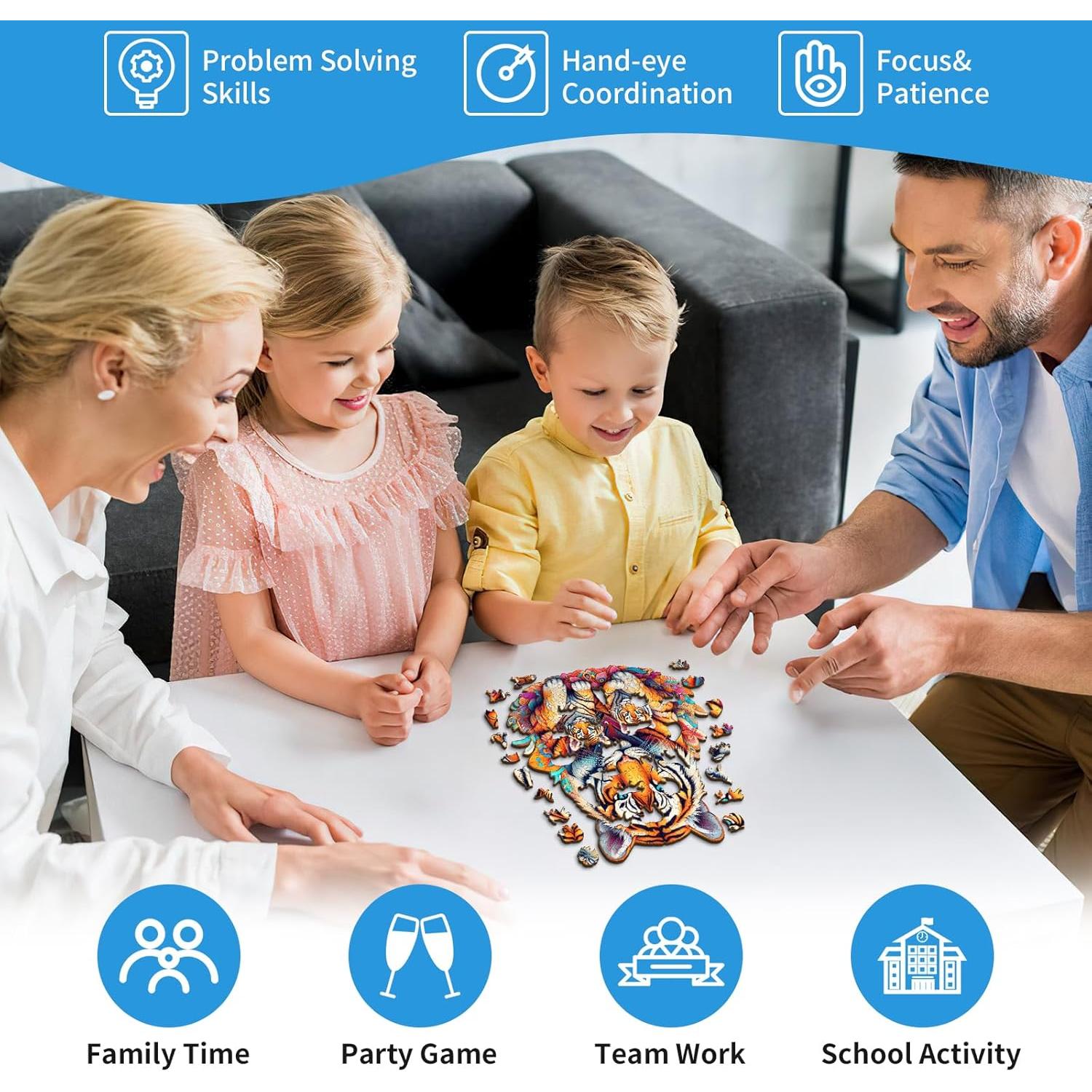 Rompecabezas de Madera Woodemon Familia de Tigres 190 Piezas